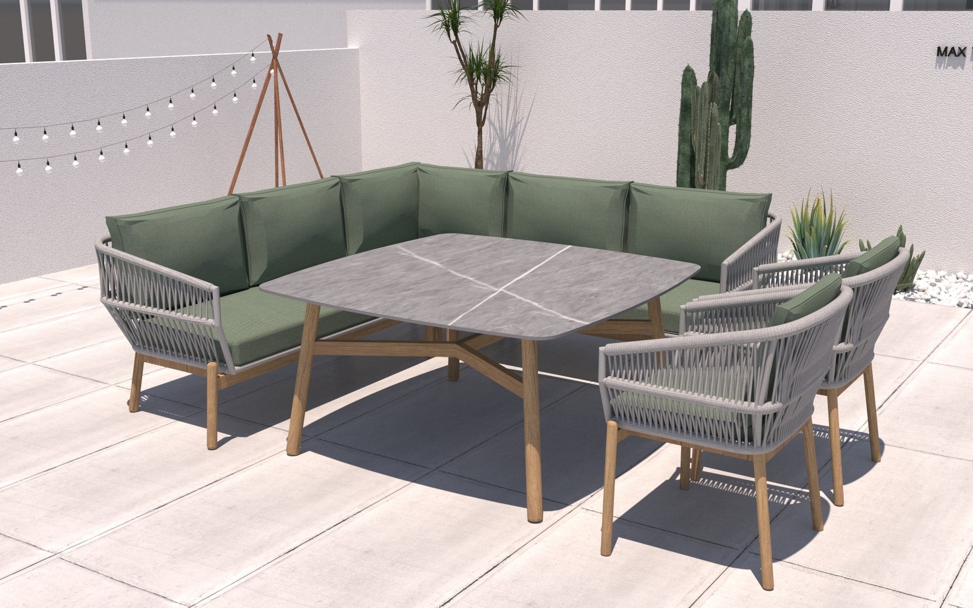 Elegant 'Alicia' garden corner bench group with sintered stone