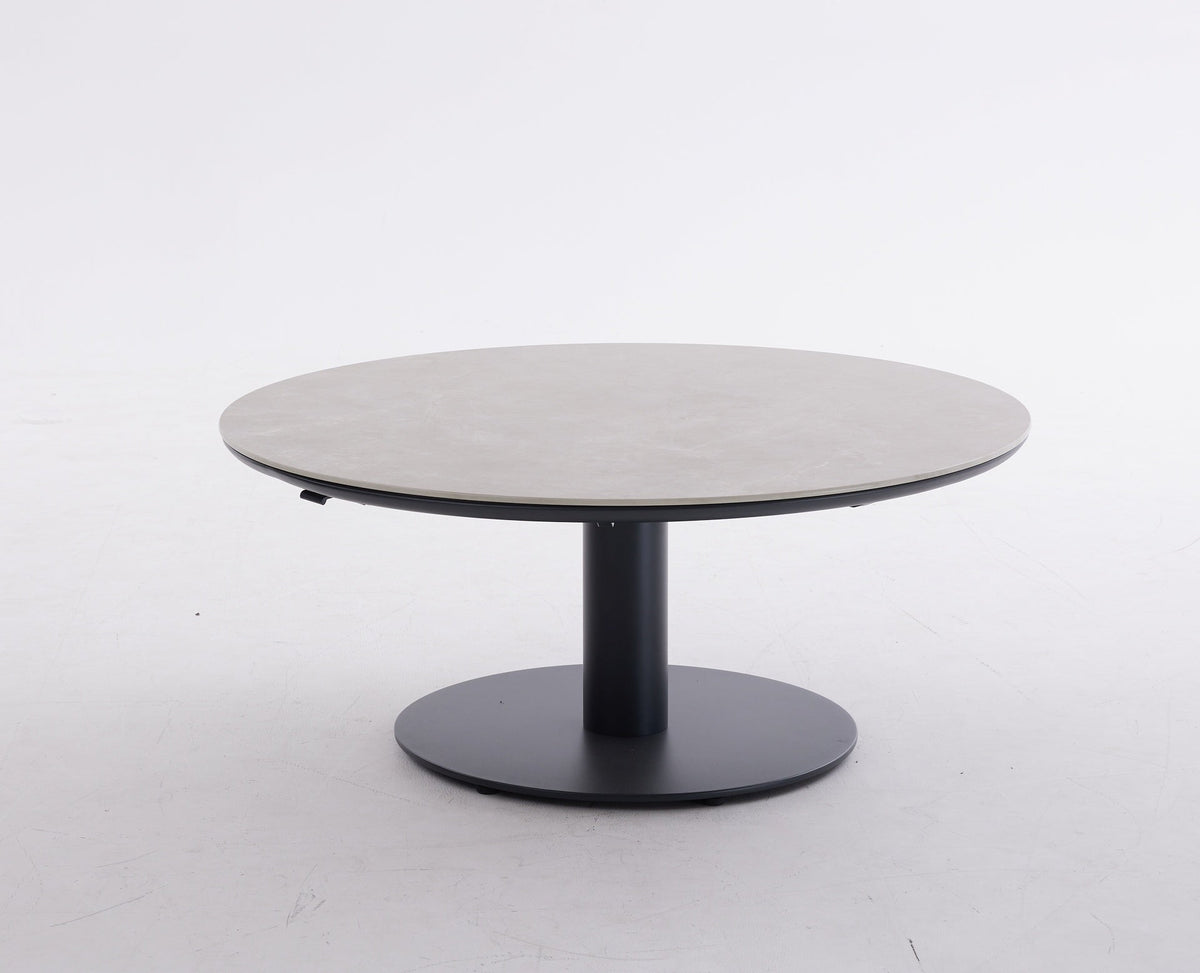 Arthur Gartentisch Anthrazit Ø 120 cm, höhenverstellbar, Sinterstone Greige – Produktansicht 3