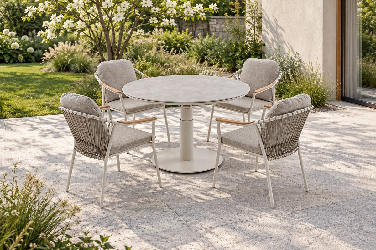 Arthur Gartentisch Creme Ø 120 cm, höhenverstellbar, Sinterstone Greige – Produktansicht 10