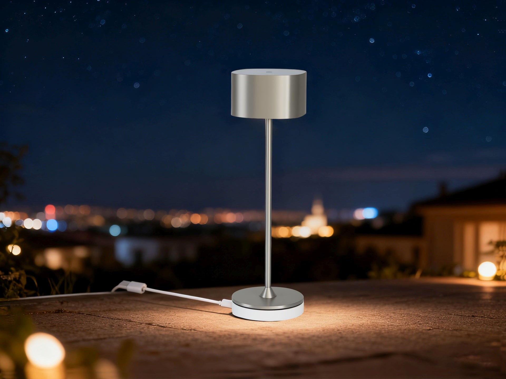 LED Tischlampe Bright für Outdoor und Indoor mit Akku, Touch-Dimmung und Ladeplatte in Schwarz, Silber oder Weiß