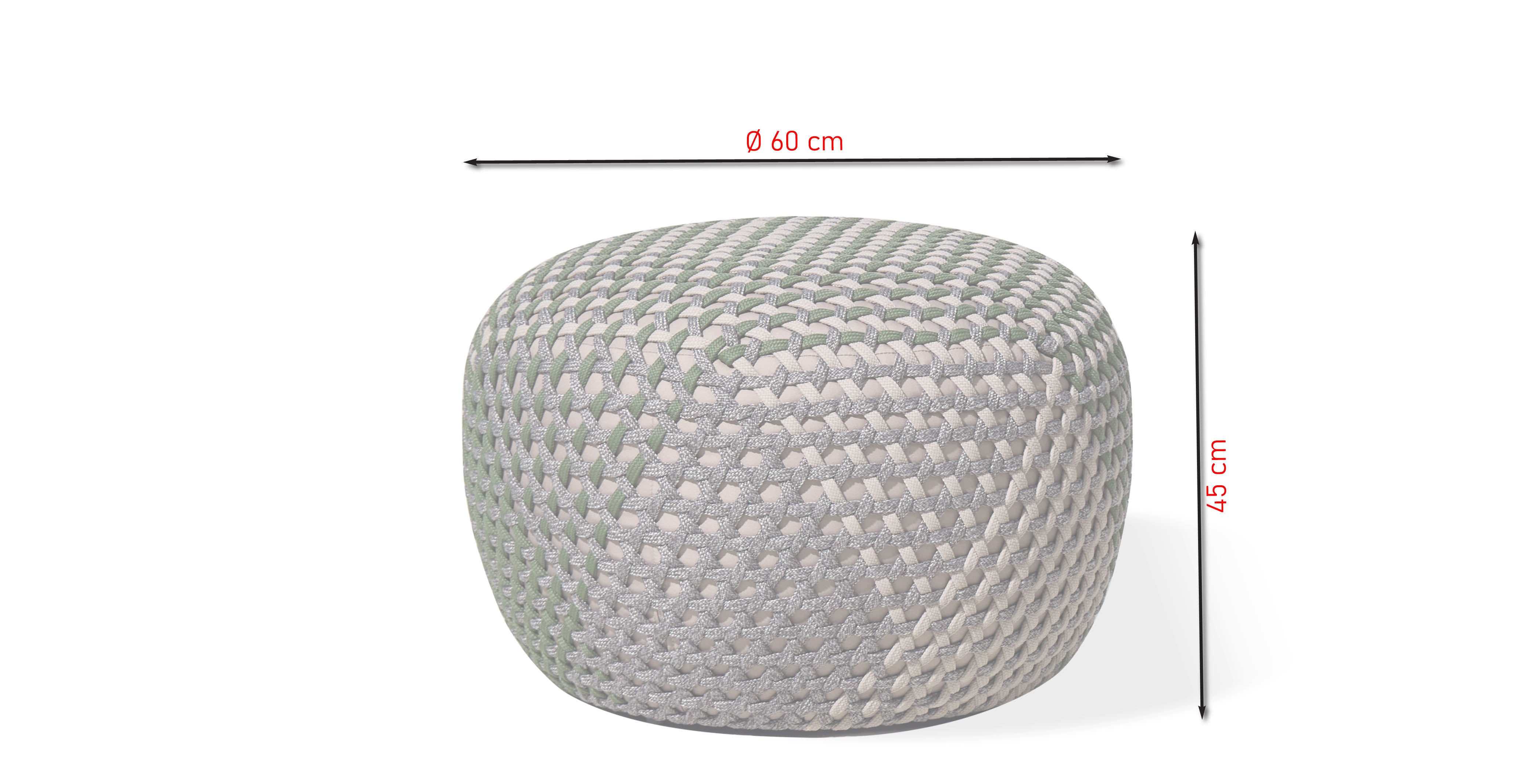 Gartenhocker Cozy aus Aluminium mit cremefarbenem Outdoor-Bezug und dekorativer Textilschnur-Bespannung in verschiedenen Farbvarianten