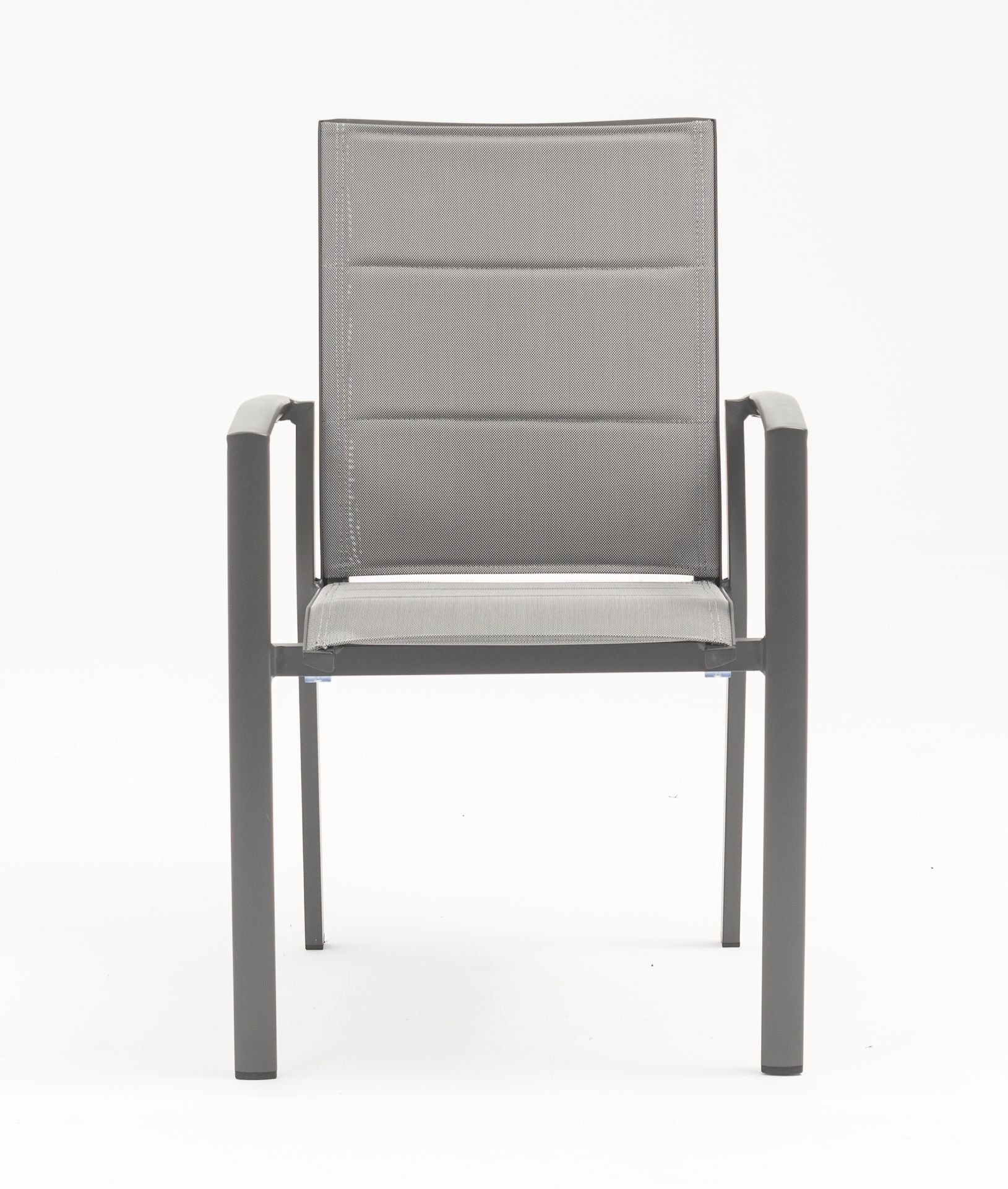 Tischgruppe Marcello mit ausziehbarem Gartentisch & 6 Armstühlen Dolly aus Aluminium & Textilen.