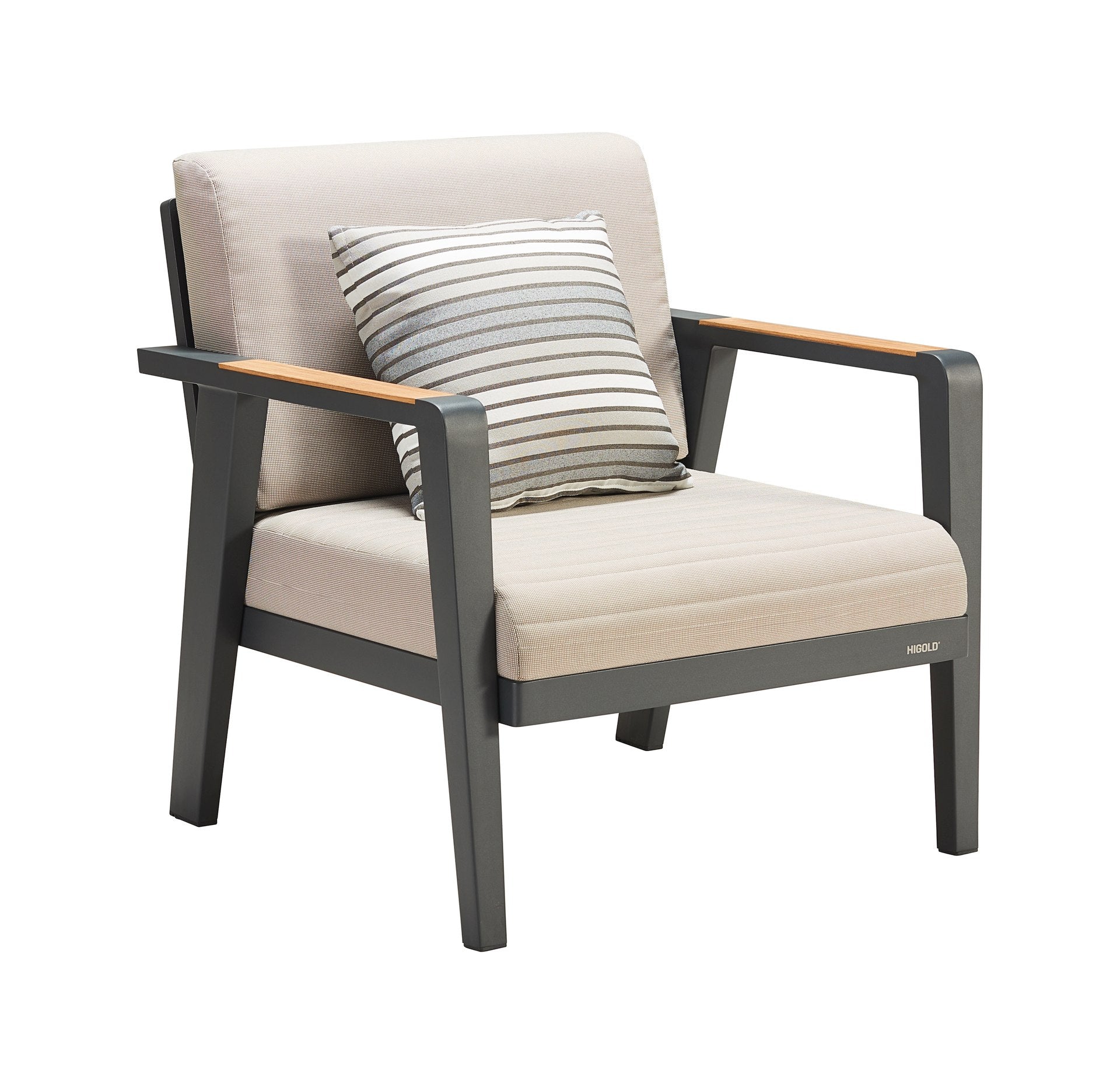 Loungegruppe Evita mit Eckbank, Sessel & Teakholz-Tisch – modernes Outdoor-Set in Anthrazit & Beige.