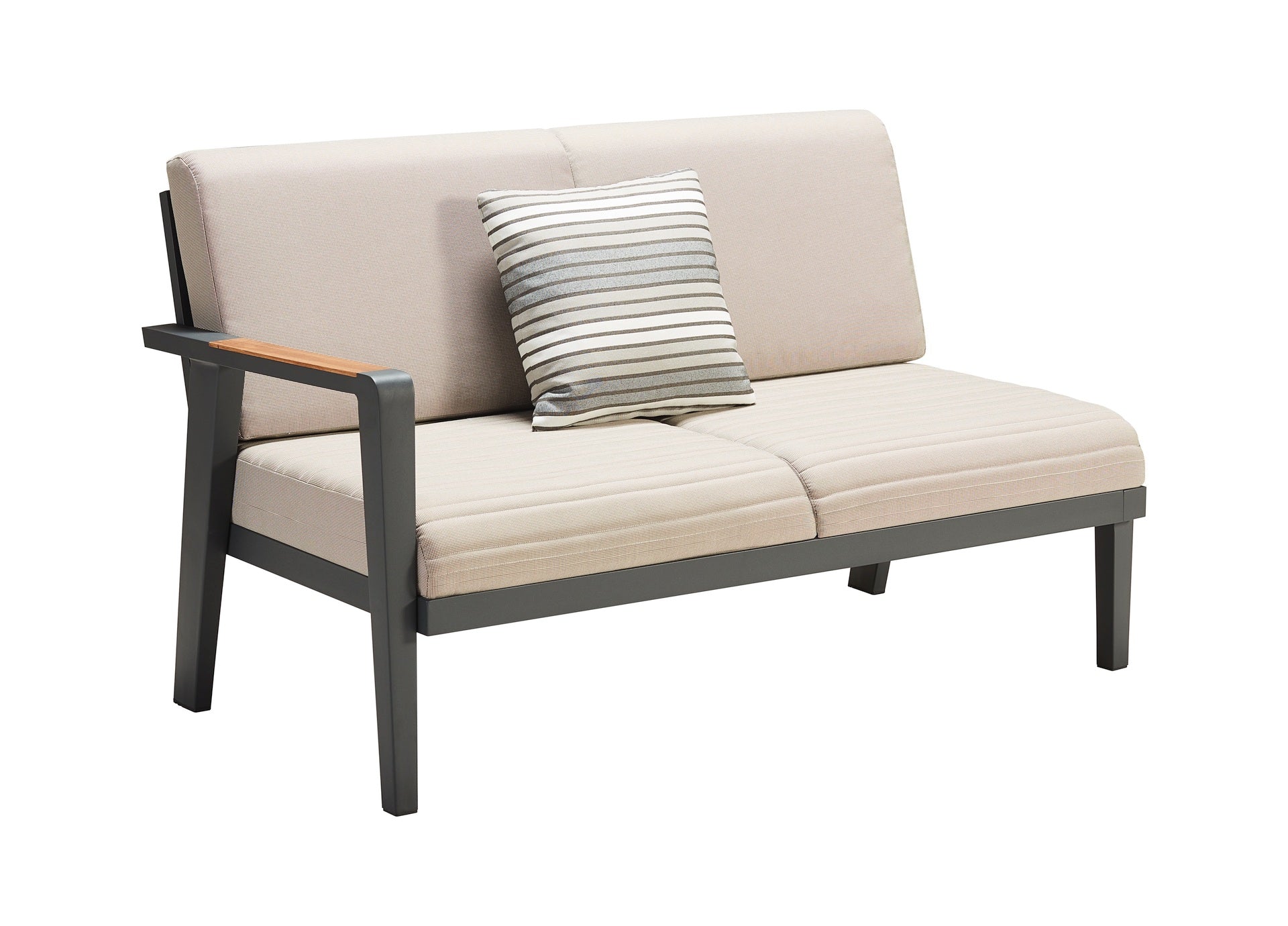 Loungegruppe Evita mit Eckbank, Sessel & Teakholz-Tisch – modernes Outdoor-Set in Anthrazit & Beige.
