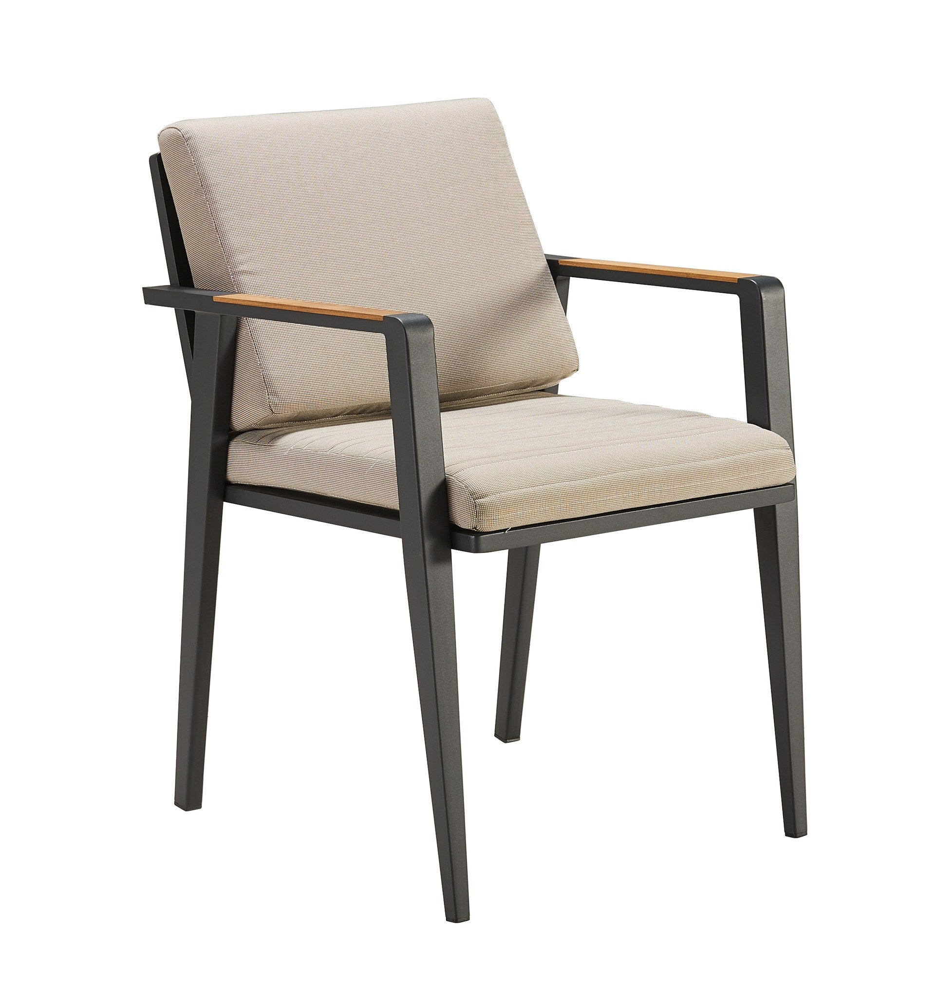 Evita Dining Set XL mit großem Teaktisch und 8 gepolsterten Armlehnstühlen aus Aluminium und Teak.