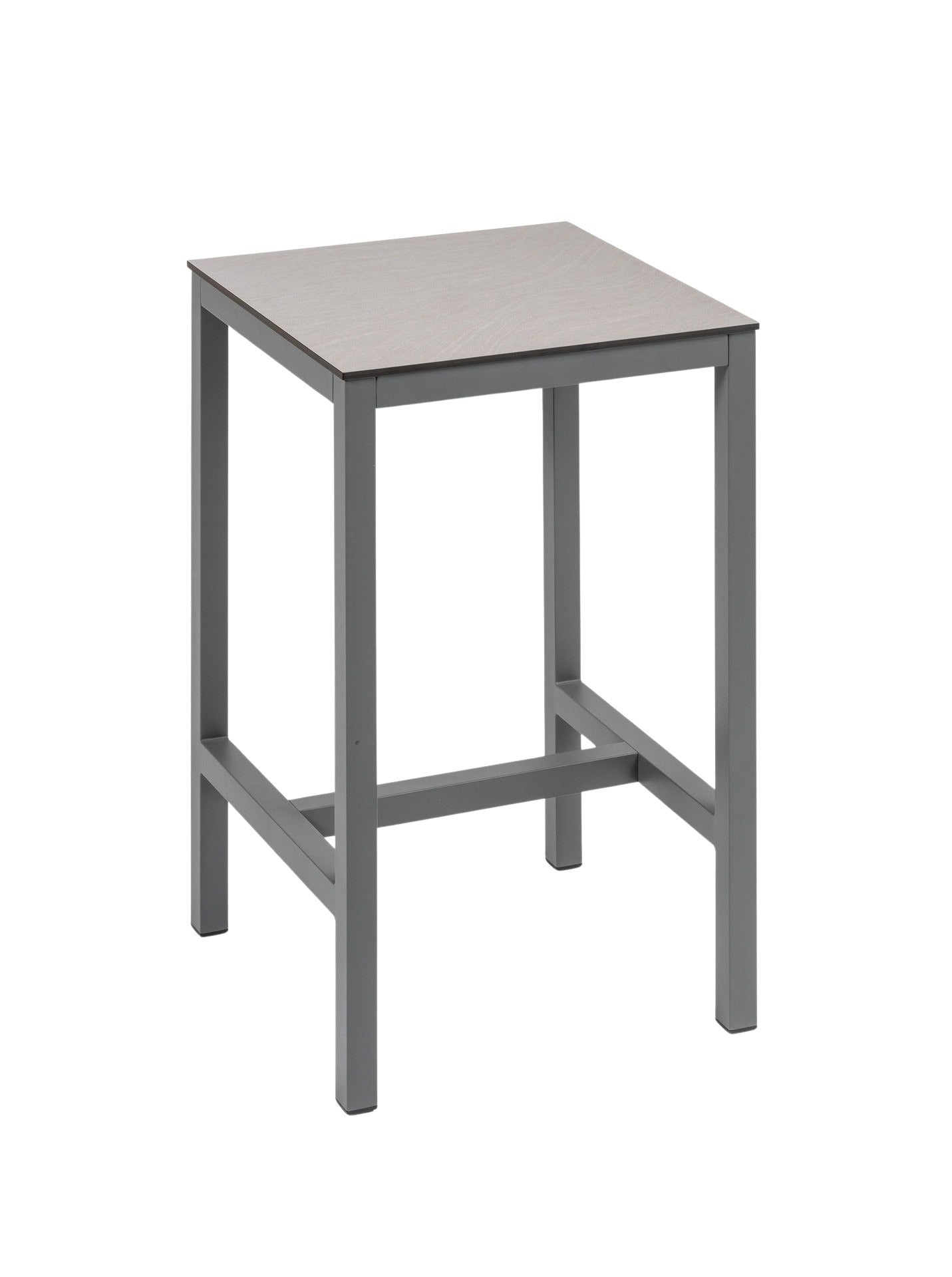 Bartisch Harvey aus Aluminium anthrazit mit HPL Tischplatte City-C Grau für Terrasse und Gastronomie