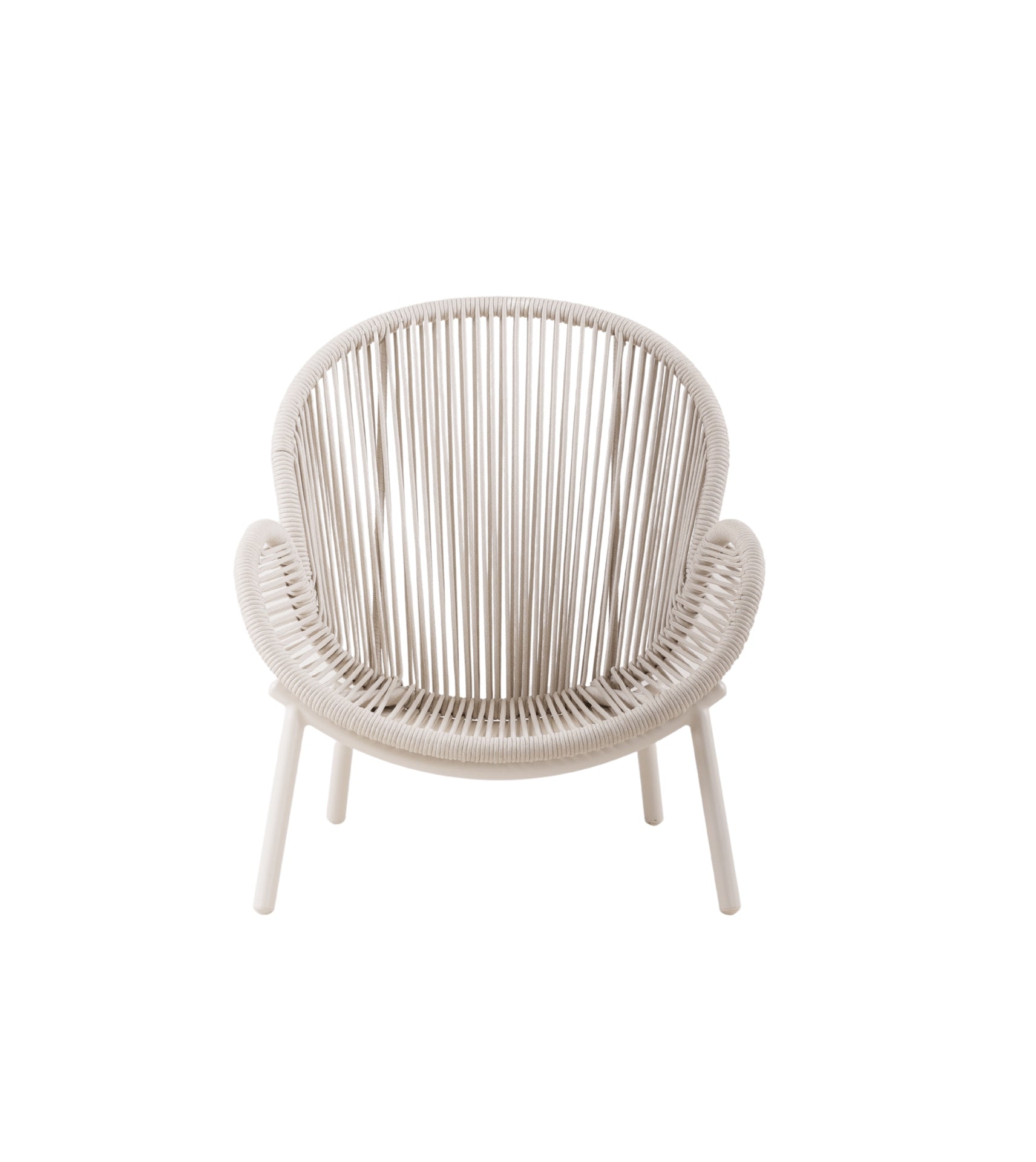 Loungegruppe Honey mit 2-Sitzer-Bank, zwei Fauteuils, Outdoor-Kissen und Sinterstone-Couchtisch in Grau oder Ivory