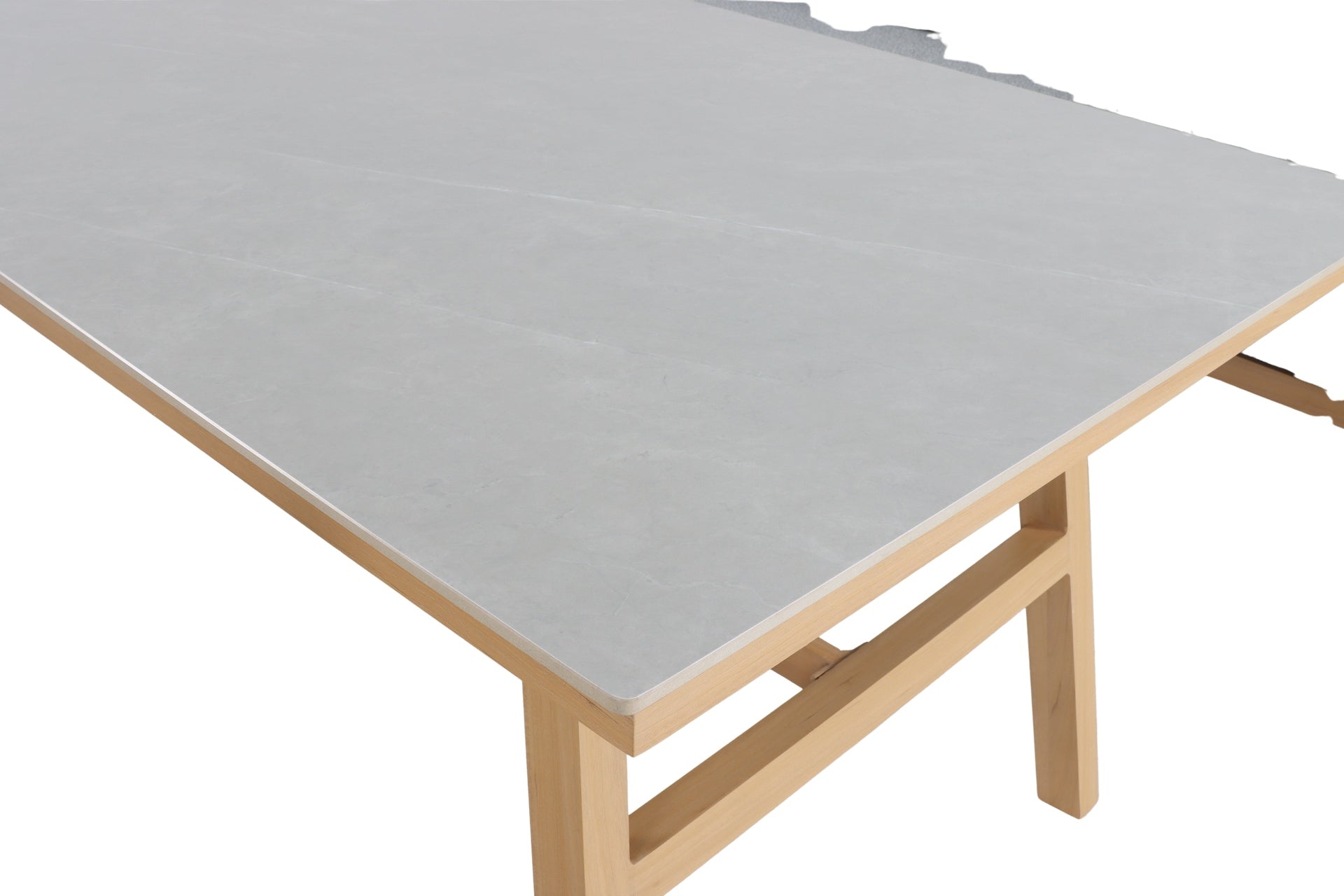 Maja Eckbankgruppe in Holzoptik mit Sinterstone-Tischplatte und grauen Polstern