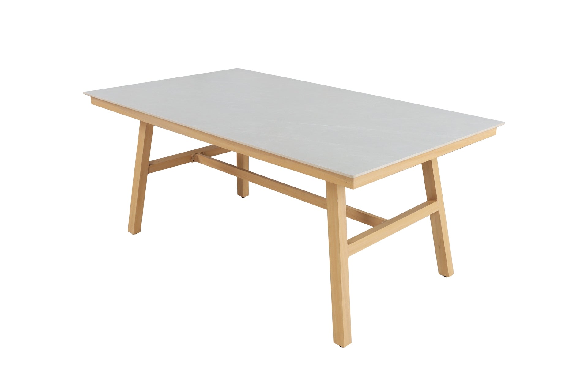 Maja Eckbankgruppe in Holzoptik mit Sinterstone-Tischplatte und grauen Polstern