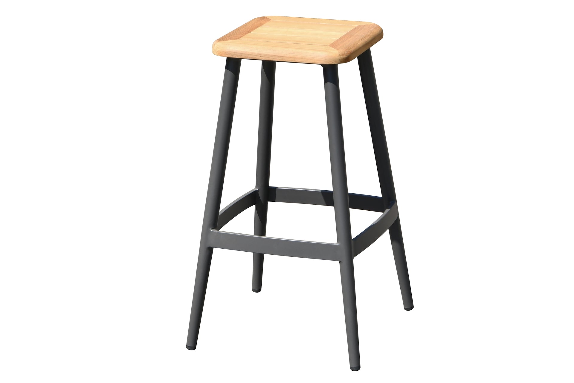 Marie Barhocker aus Aluminium anthrazit mit Sitzfläche aus Teakholz natur
