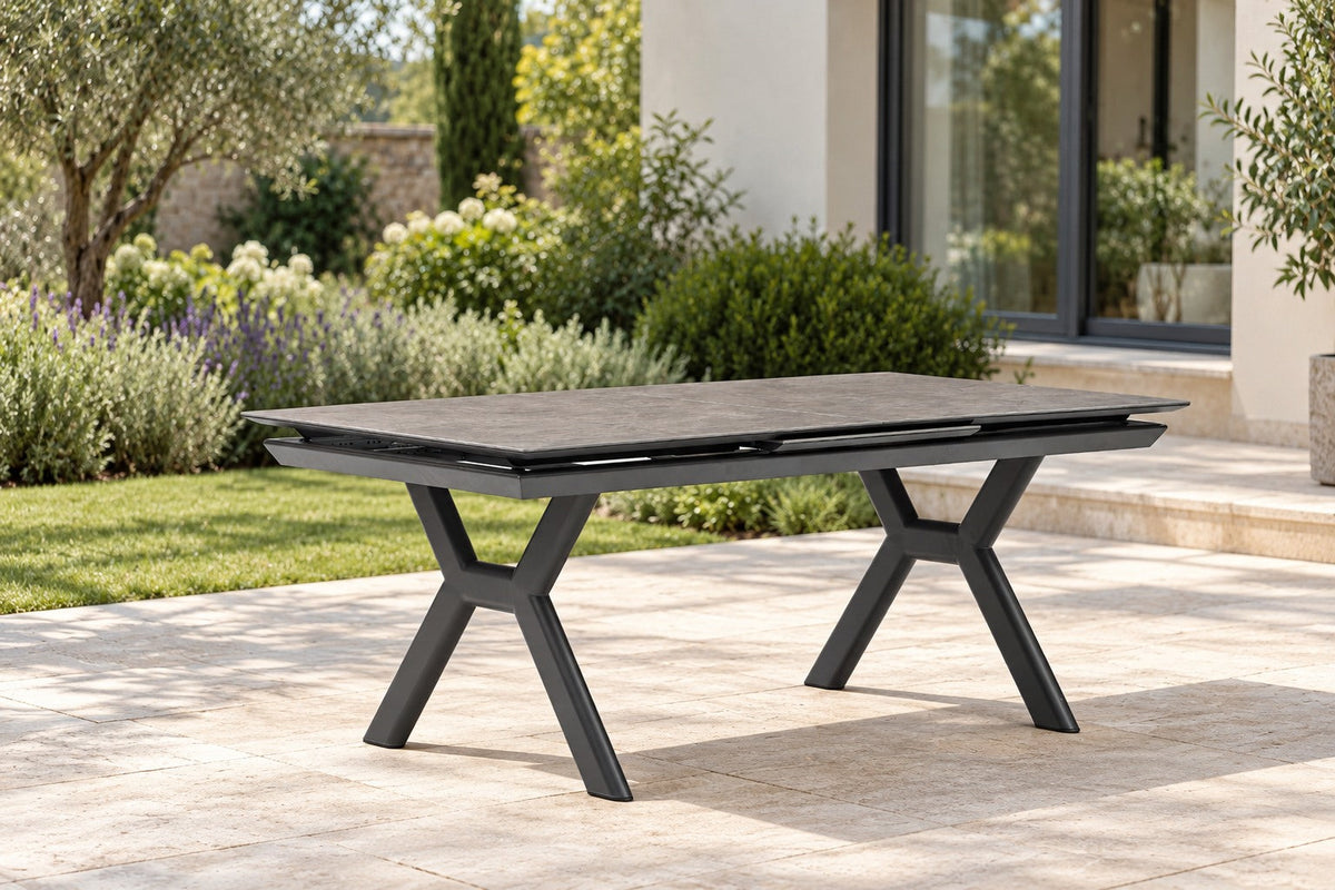 Nicosia-Dining Gartentisch ausziehbar, Anthrazit, Sinterstone in dunkler Betonoptik – Ansicht 15