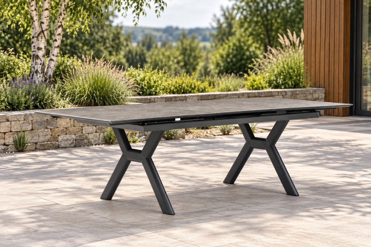 Nicosia-Dining Gartentisch ausziehbar, Anthrazit, Sinterstone in dunkler Betonoptik – Ansicht 16