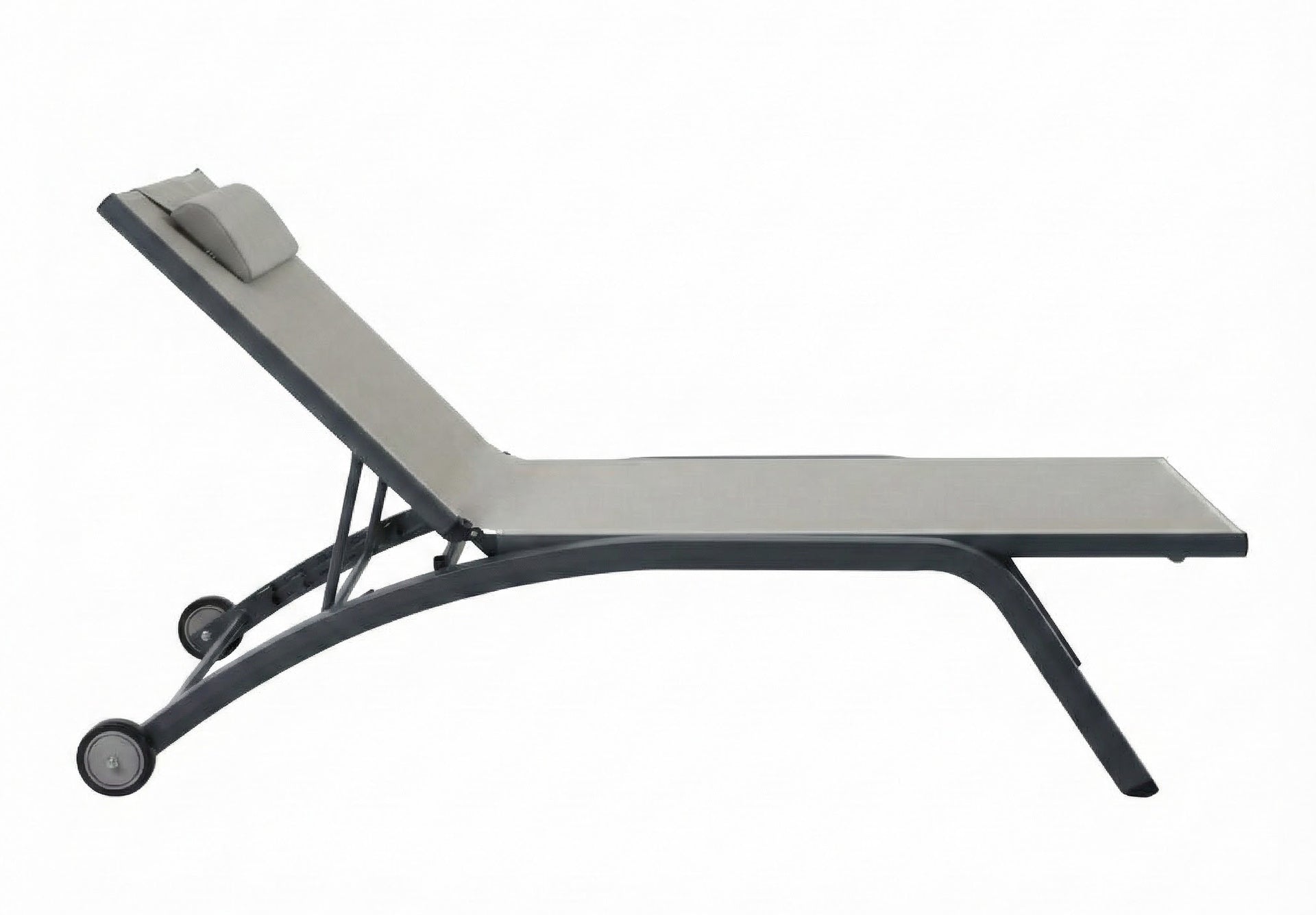 Sonnenliege Philina aus Aluminium in Anthrazit mit Textilen-Bespannung, verstellbarer Rückenlehne und Rollen für Garten und Poolbereich