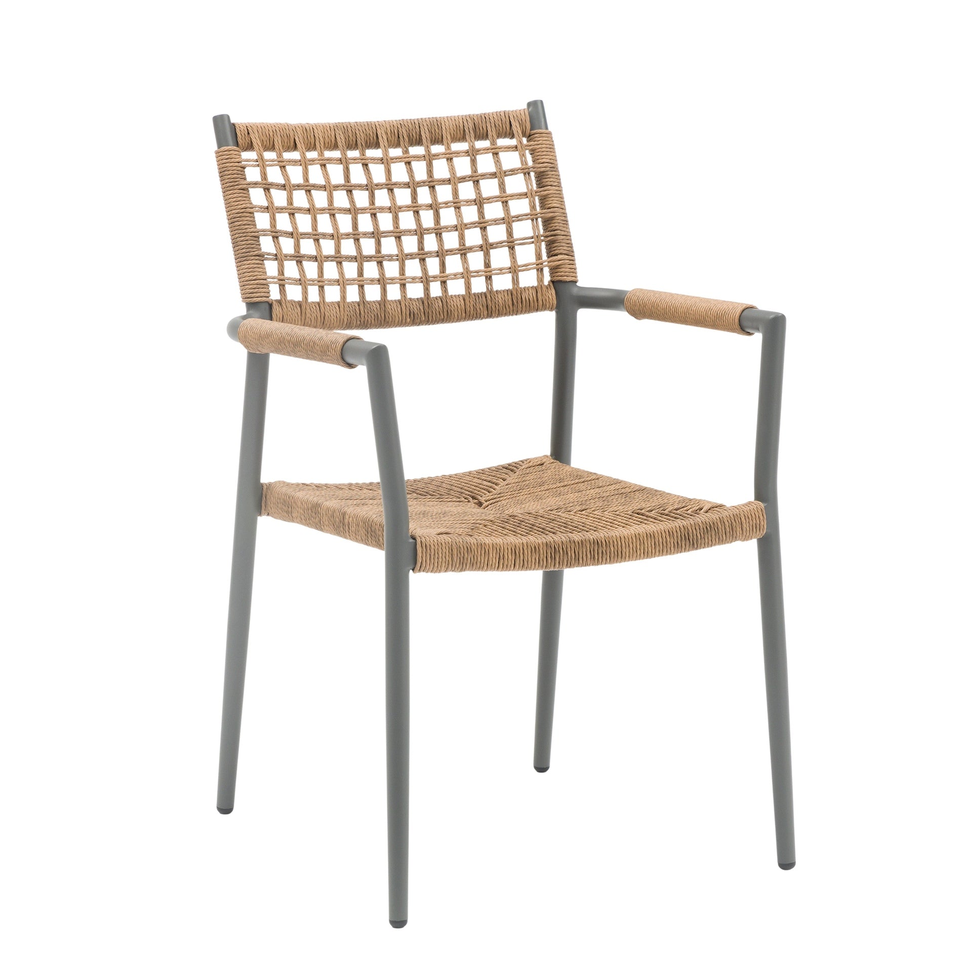Pierce Gartenstuhl in Anthrazit mit gedrehten Kunststoffschnüren in schilf-natur Melierung, stapelbar und wetterfest