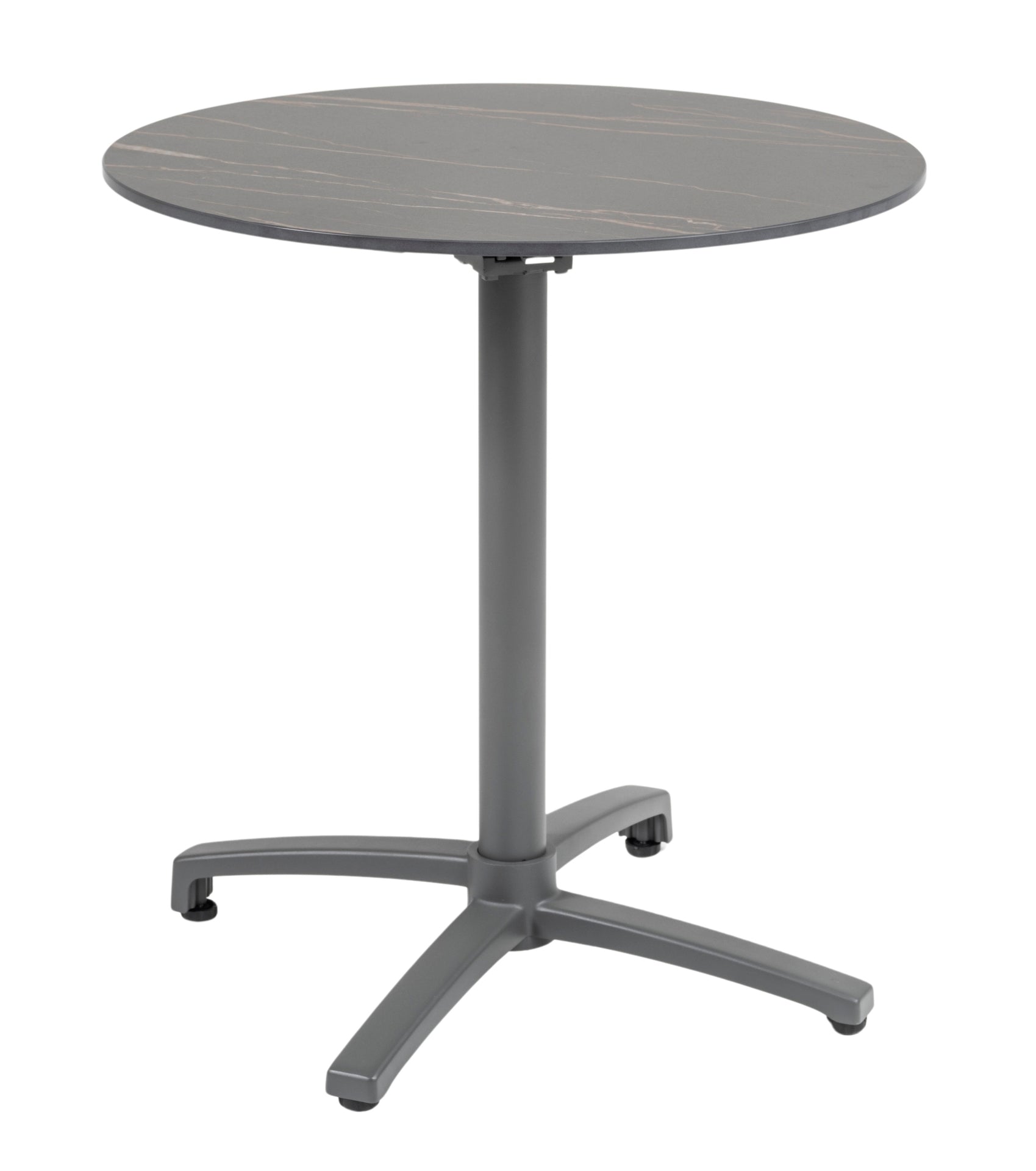 Robuster, klappbarer Gartentisch Thilo mit wetterfester Sinterstone-Tischplatte in edler Marmoroptik, erhältlich in Schwarz und Weiß, ideal für Outdoor-Gestaltung und platzsparende Lagerung.