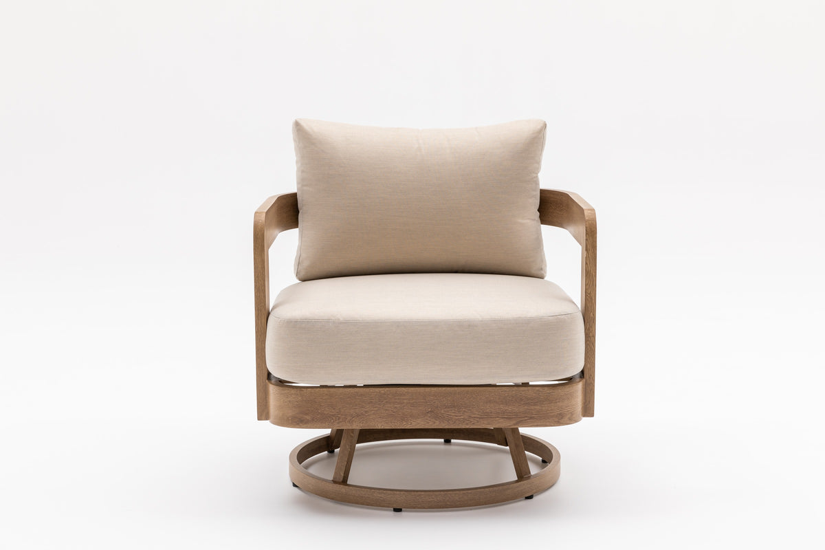 Dorian drehbarer Fauteuil mit Aluminiumgestell in Holzoptik – Vorderansicht