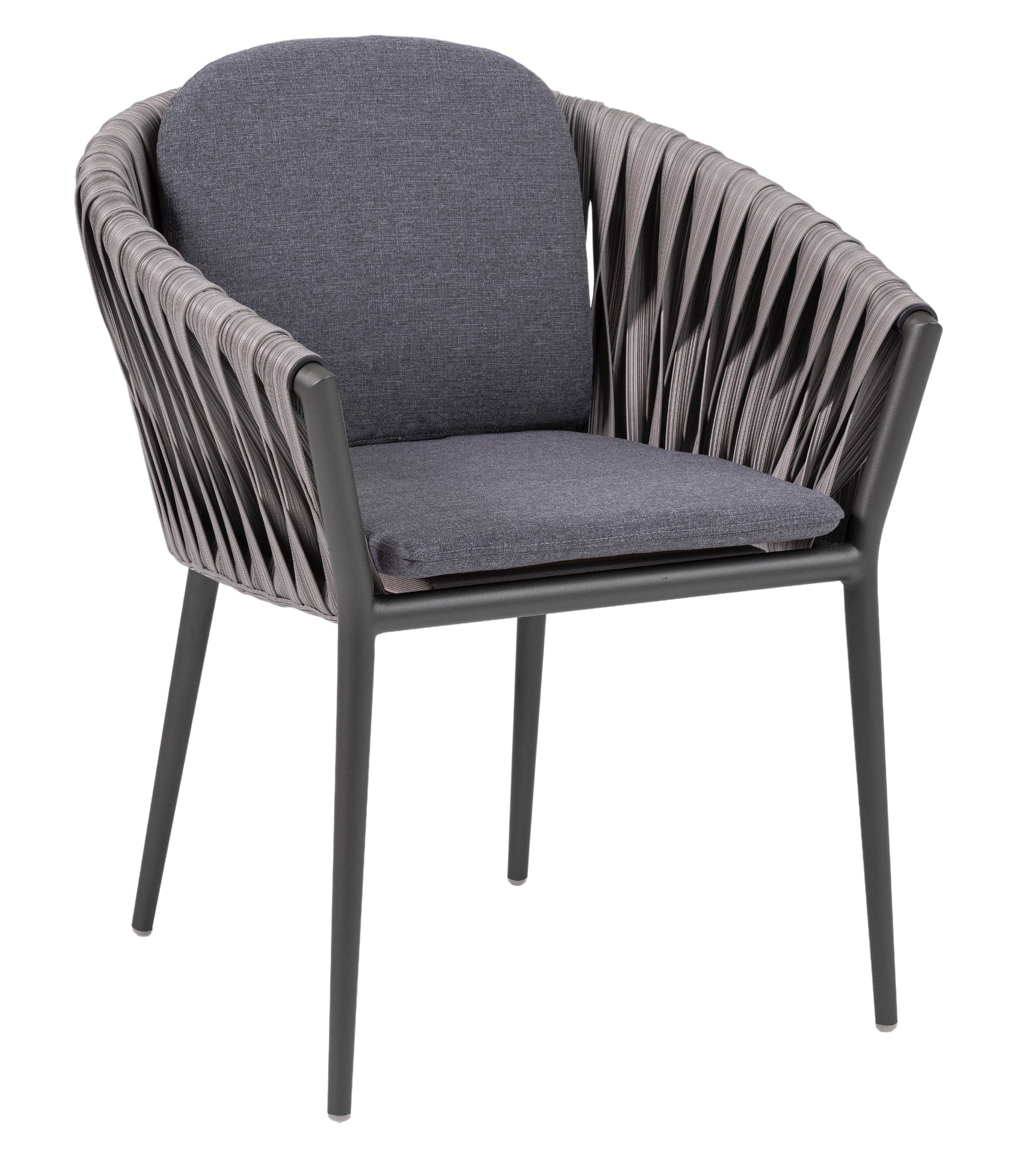 Sienna Gartenstuhl mit Aluminiumgestell und breiten Kunststoffbändern in Grau-Meliert, Sitz- und Rückenkissen Dunkelgrau, stapelbar