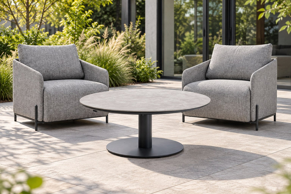 Arthur Gartentisch Anthrazit Ø 120 cm, höhenverstellbar, Sinterstone Greige – Produktansicht 14