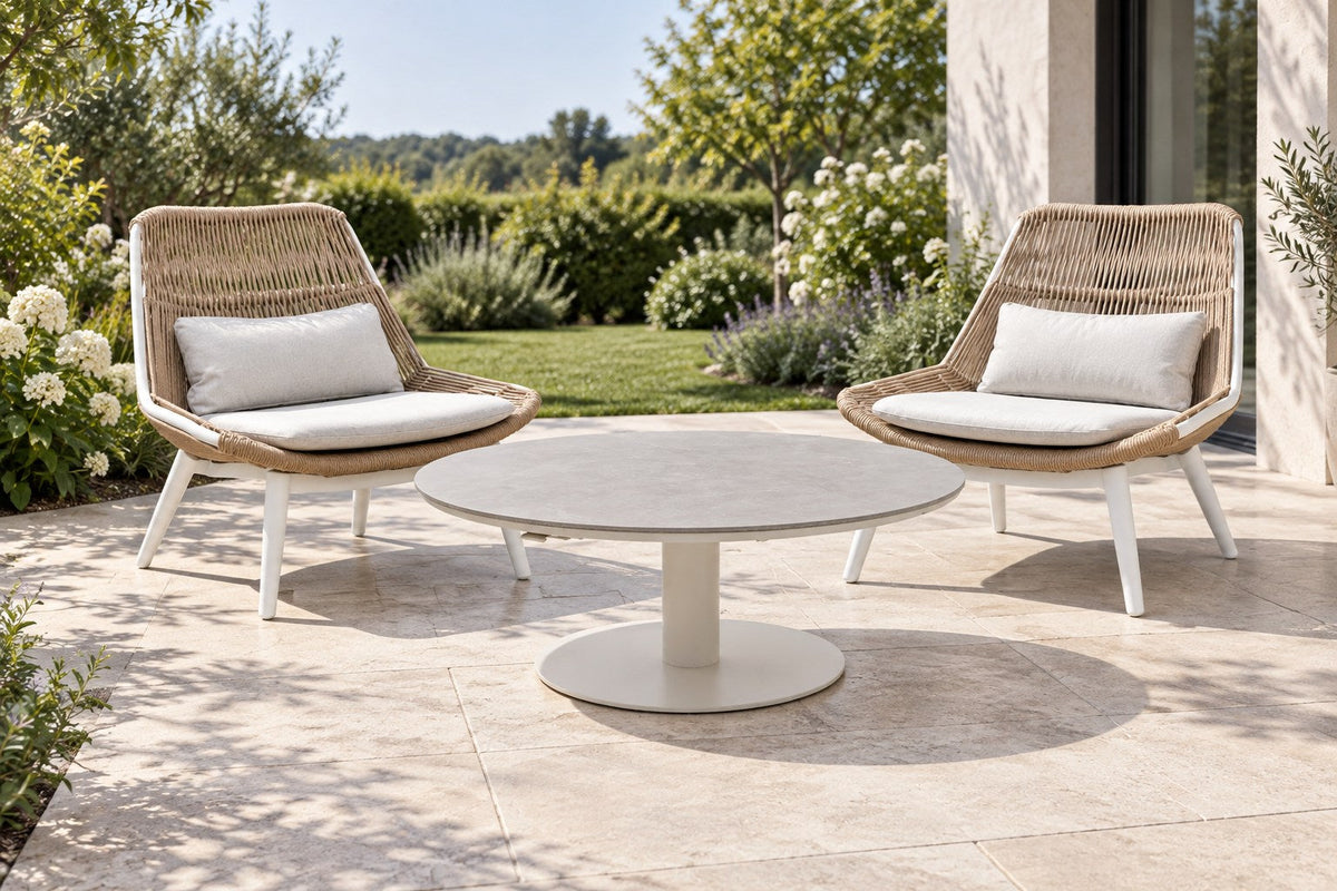 Arthur Gartentisch Creme Ø 120 cm, höhenverstellbar, Sinterstone Greige – Produktansicht 11