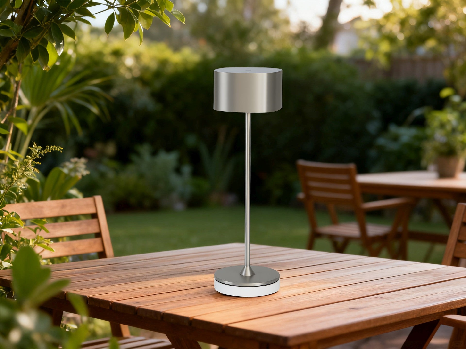 LED Tischlampe Bright für Outdoor und Indoor mit Akku, Touch-Dimmung und Ladeplatte in Schwarz, Silber oder Weiß