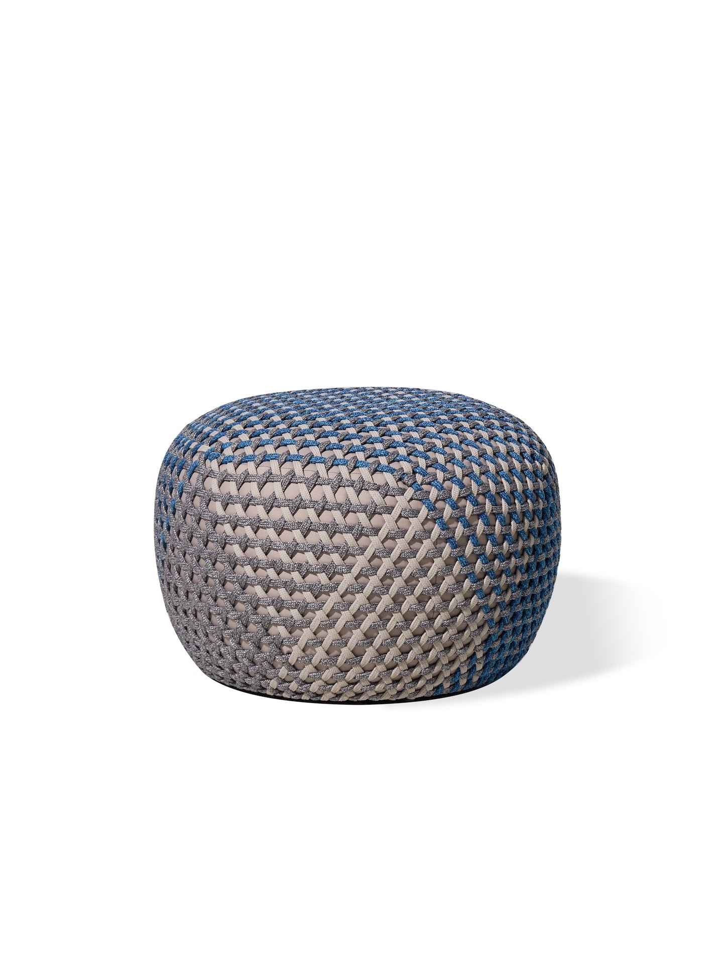 Gartenhocker Cozy aus Aluminium mit cremefarbenem Outdoor-Bezug und dekorativer Textilschnur-Bespannung in verschiedenen Farbvarianten