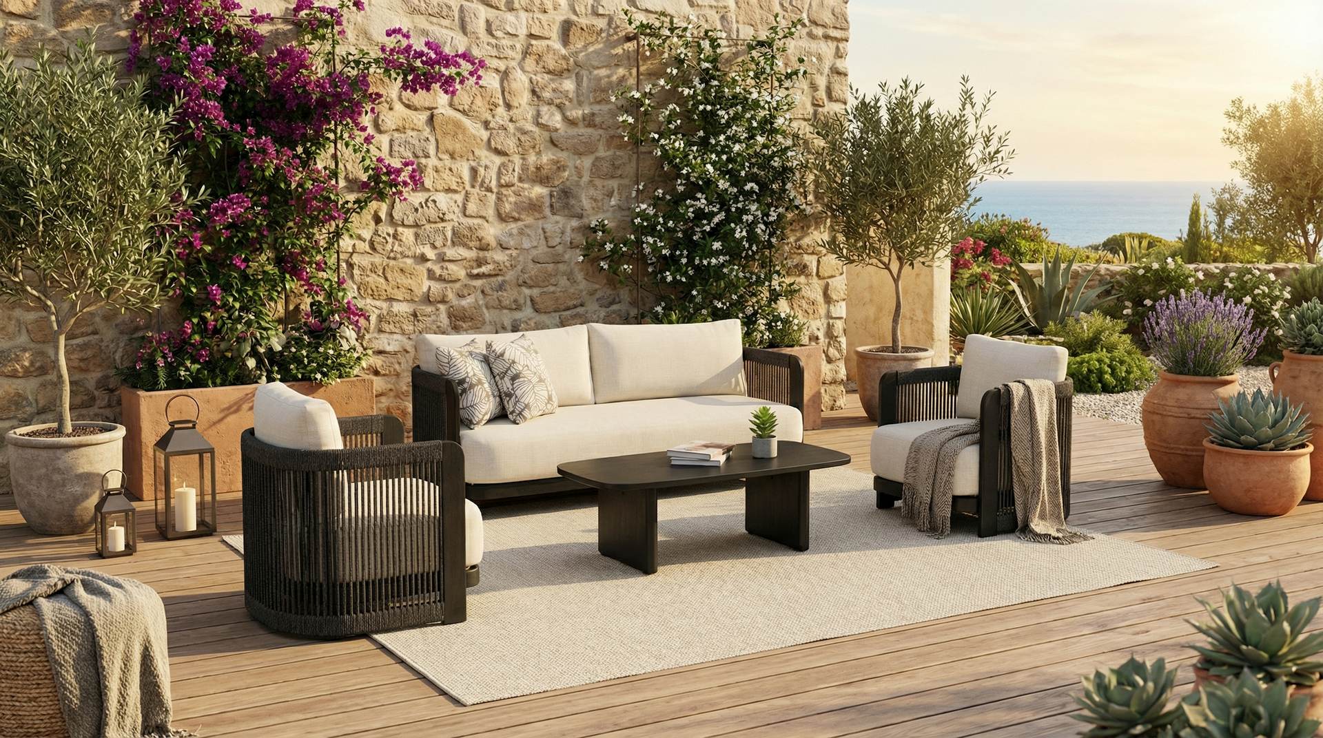 Outdoor-Teppich Debby in Premium-Qualität für Terrasse und Garten in Grün, Grau oder Beige