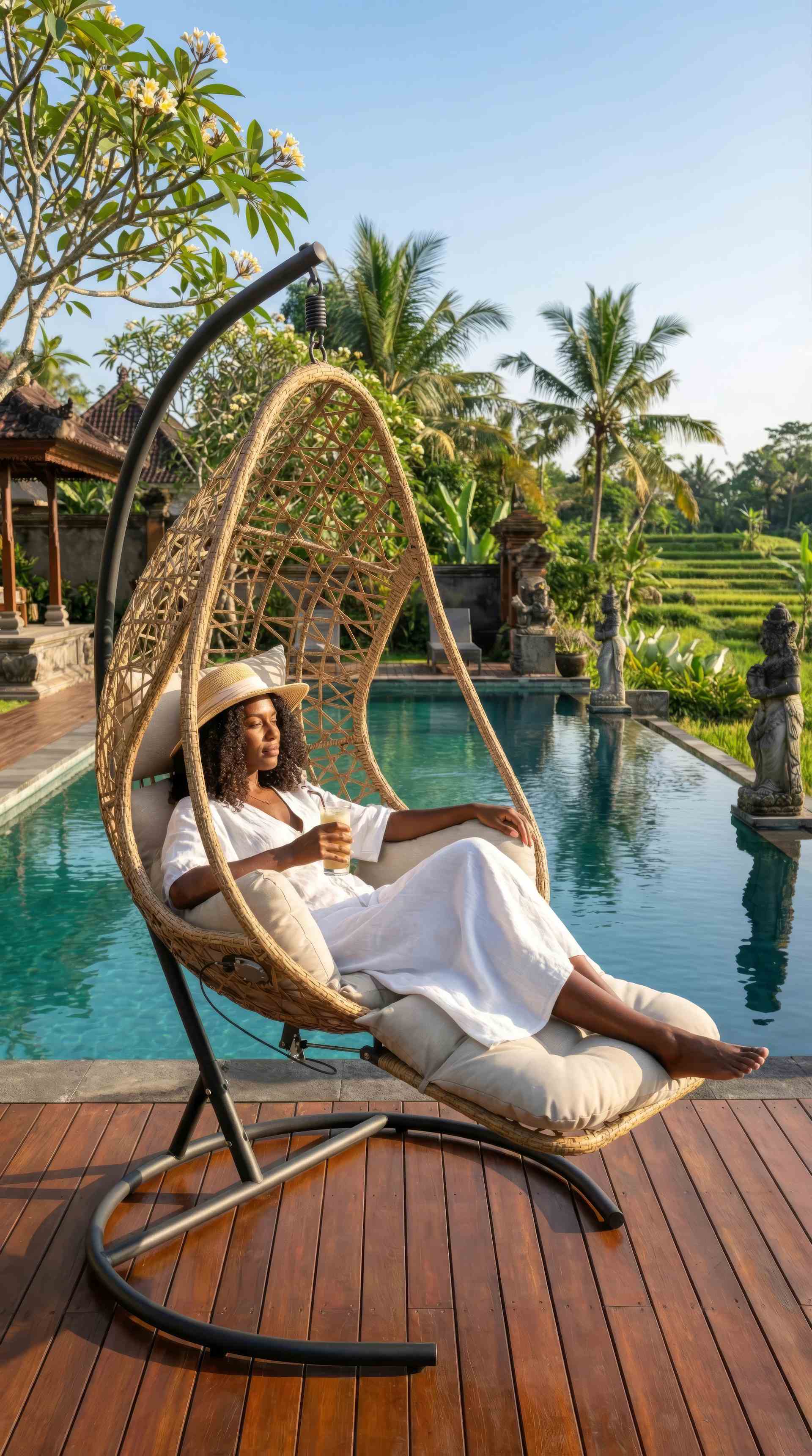 Der Hängekorb Fabienne: Aluminiumkorb mit Kunststoffgeflecht in Grau oder Honig, Stahlrohrgestell in Anthrazit. Mit verstellbarer Fußablage für Komfort. Jetzt entdecken!