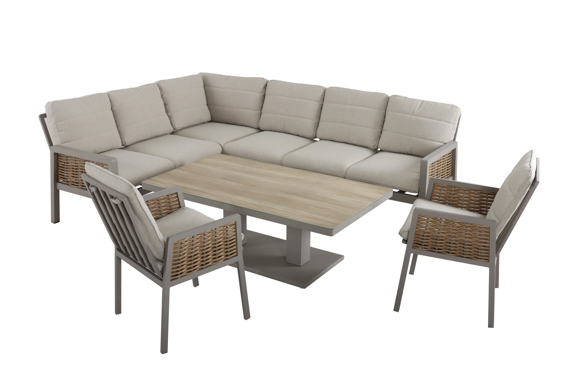 Hailey Eckbankgruppe mit höhenverstellbarem Tisch und Keramikplatte im Holzdekor