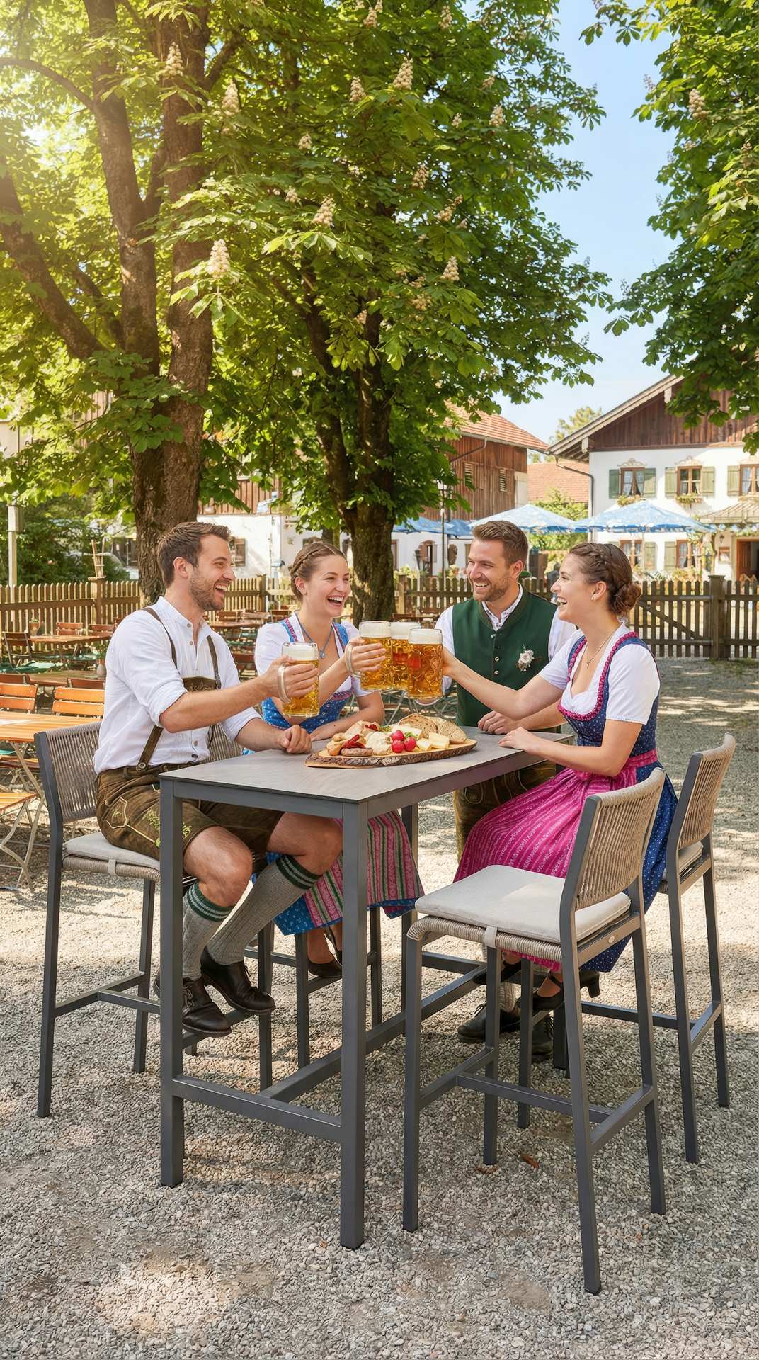 Bartisch Harvey aus Aluminium anthrazit mit HPL Tischplatte City-C Grau für Terrasse und Gastronomie