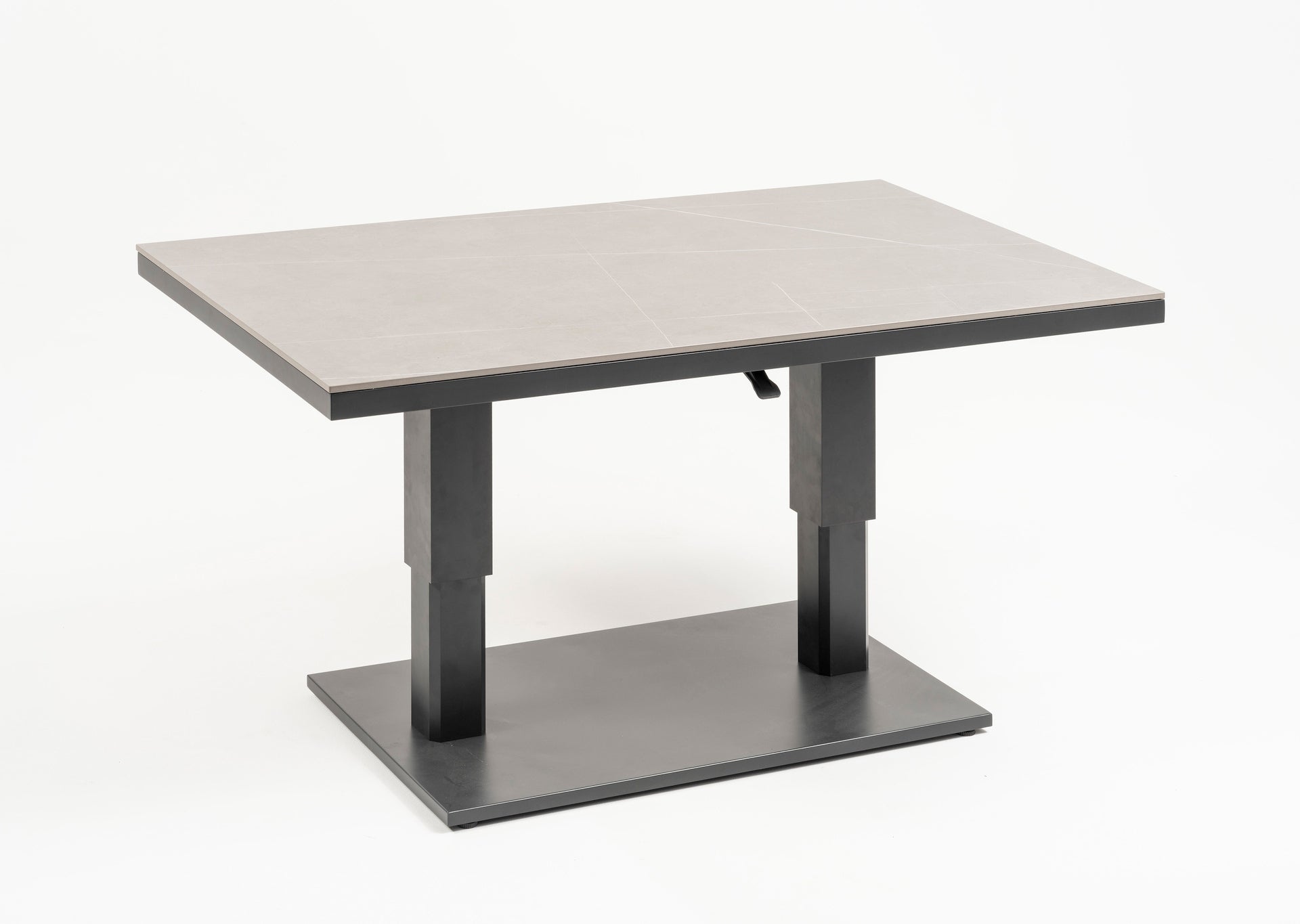 Eckbankgruppe Lara mit höhenverstellbarem Tisch, Sinterstone Tischplatte und Aluminiumgestell in Anthrazit