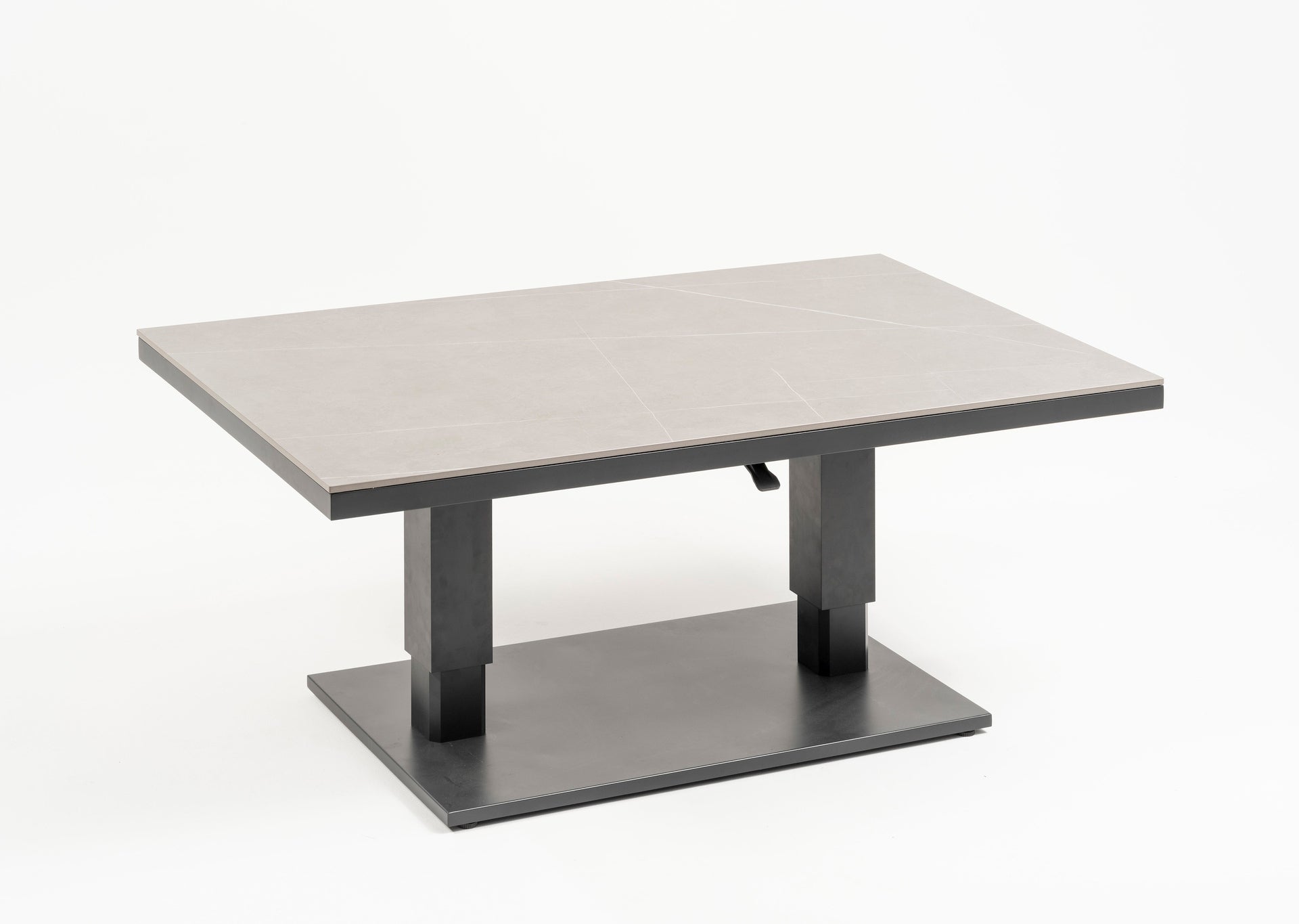 Eckbankgruppe Lara mit höhenverstellbarem Tisch, Sinterstone Tischplatte und Aluminiumgestell in Anthrazit