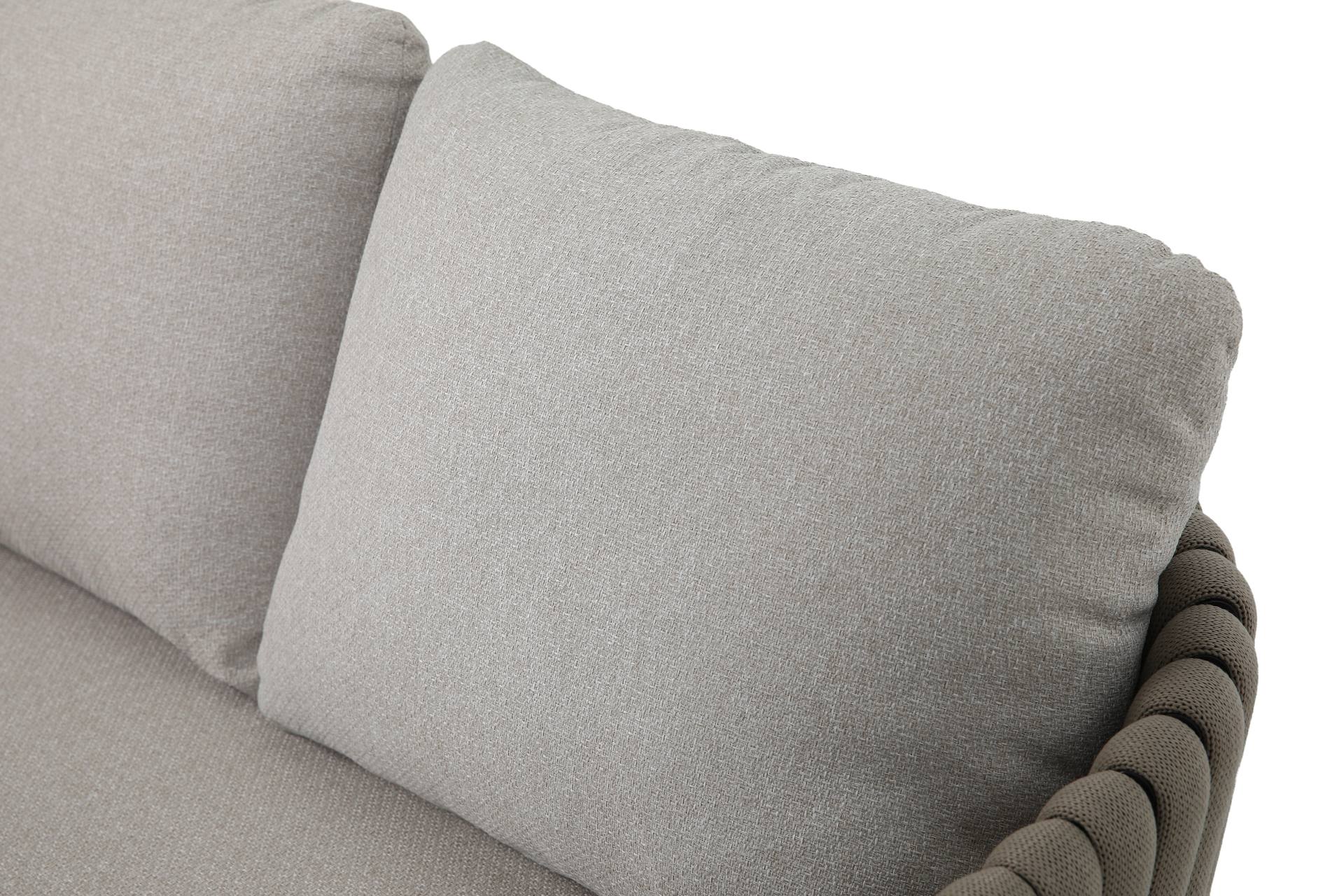 Nero Eckbankgruppe mit Sinterstone Tischplatte, taupefarbenen Textilschnüren und Aluminiumgestell – Gartenmöbelshop.at