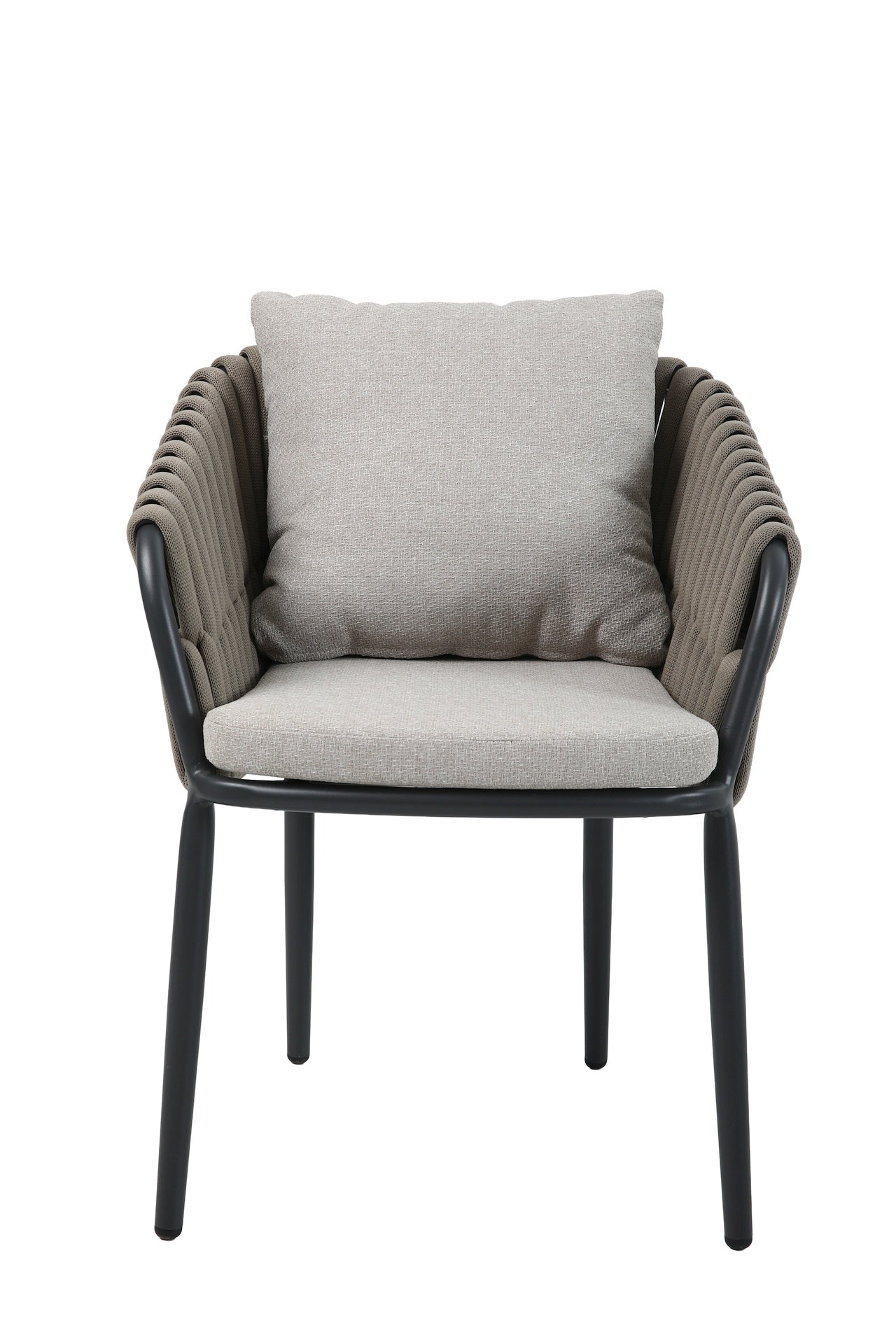 Nero Eckbankgruppe mit Sinterstone Tischplatte, taupefarbenen Textilschnüren und Aluminiumgestell – Gartenmöbelshop.at