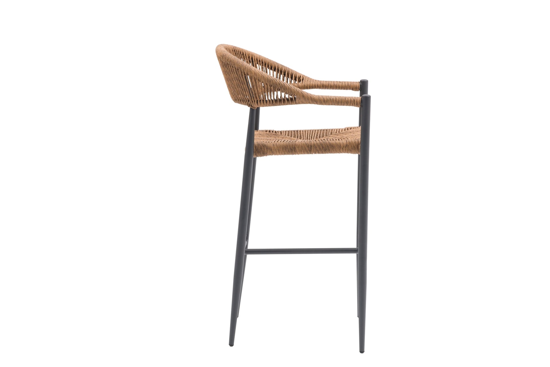 Barhocker Penelope aus Aluminium anthrazit mit naturfarbenen Kunststoffschnüren