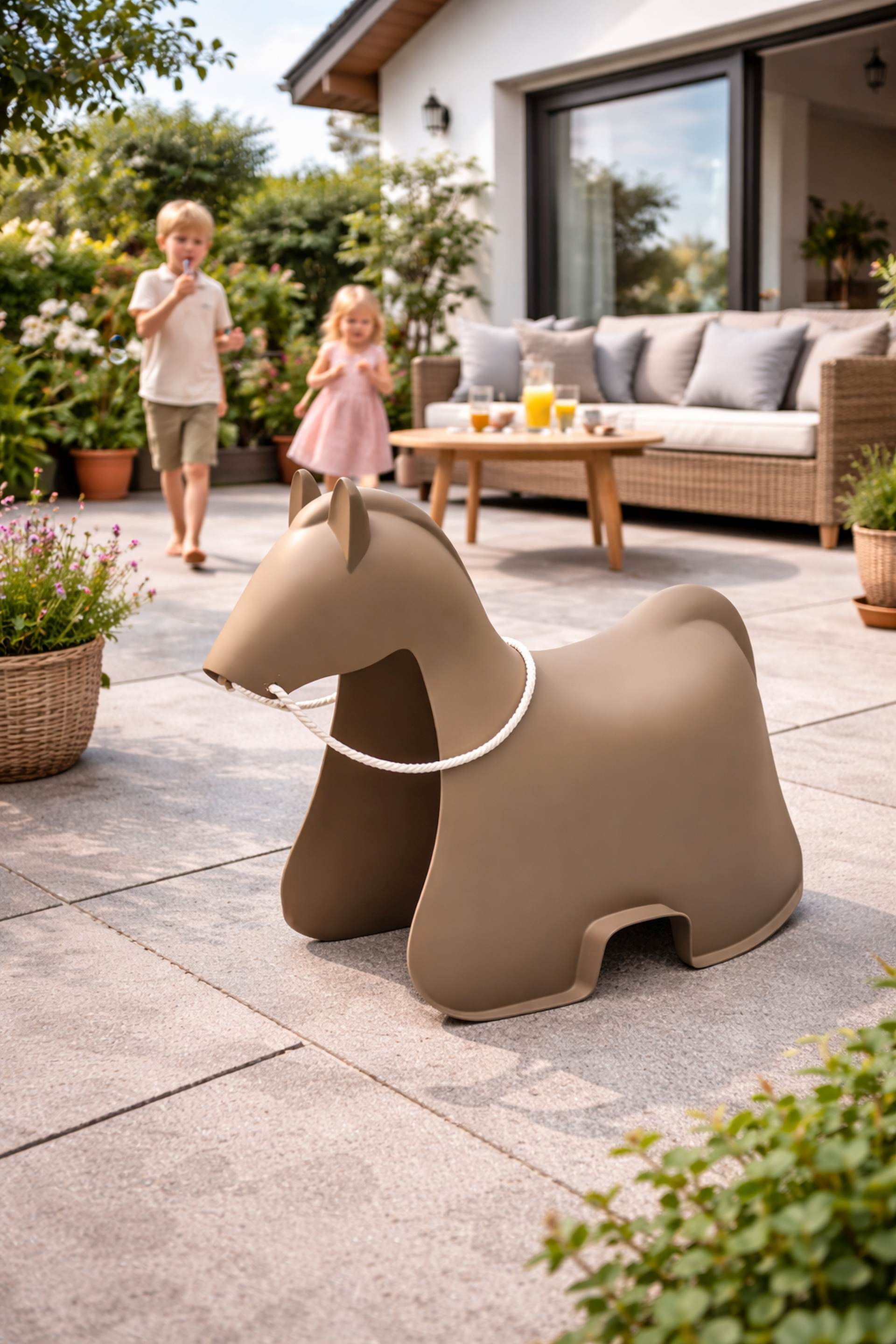 Deko Pferd Peppy in Taupe aus Kunststoff für Innen- und Außenbereich