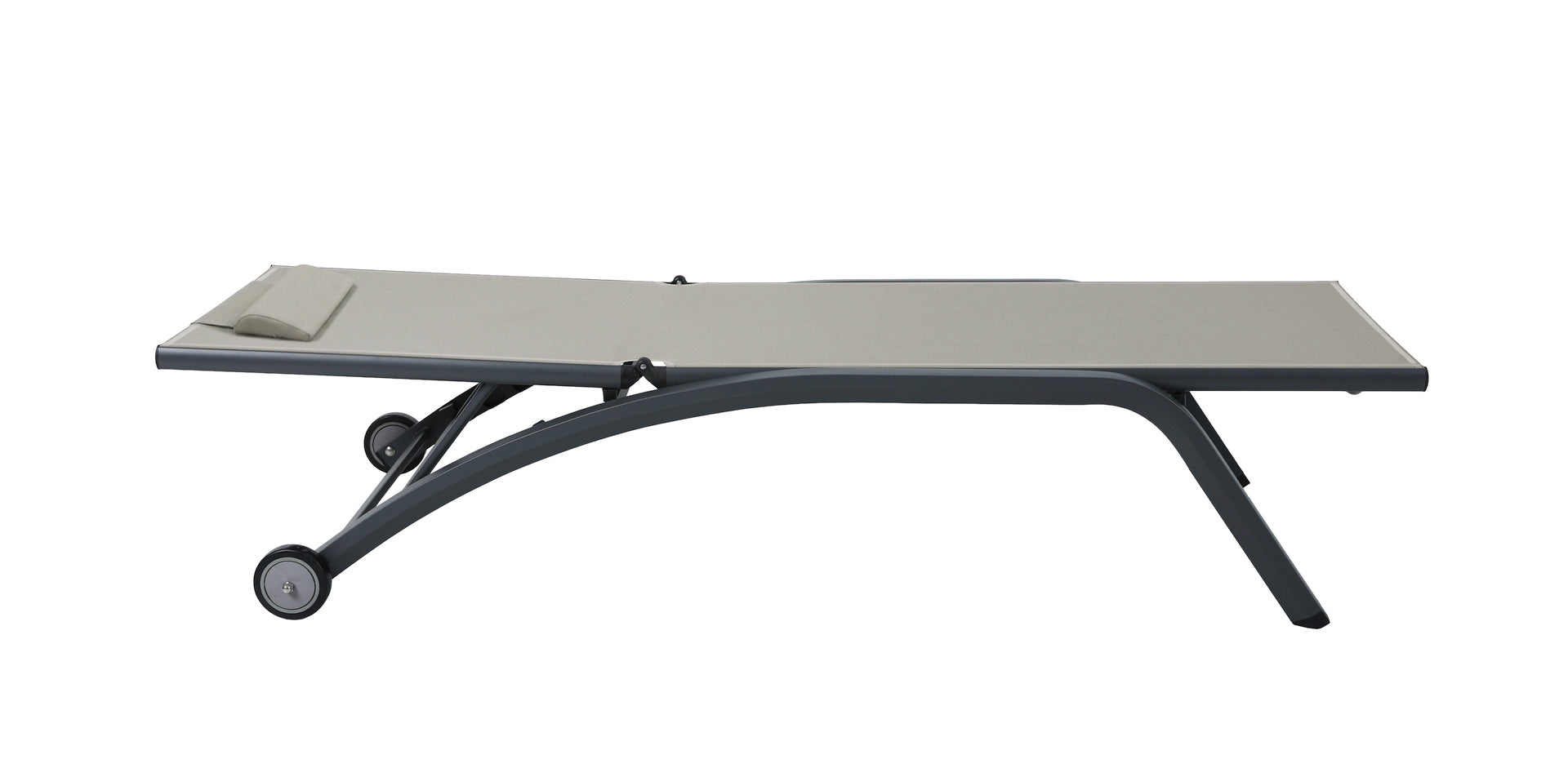 Sonnenliege Philina aus Aluminium in Anthrazit mit Textilen-Bespannung, verstellbarer Rückenlehne und Rollen für Garten und Poolbereich