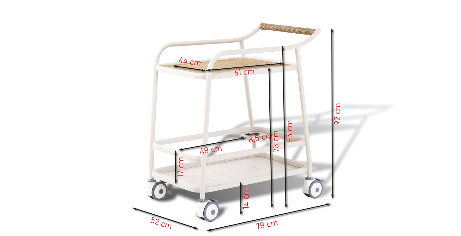 Servierwagen Outdoor, Garten-Servierwagen, Beistellwagen Terrasse, Servierwagen Aluminium, Outdoor Barwagen, Gartenmöbel Servierwagen