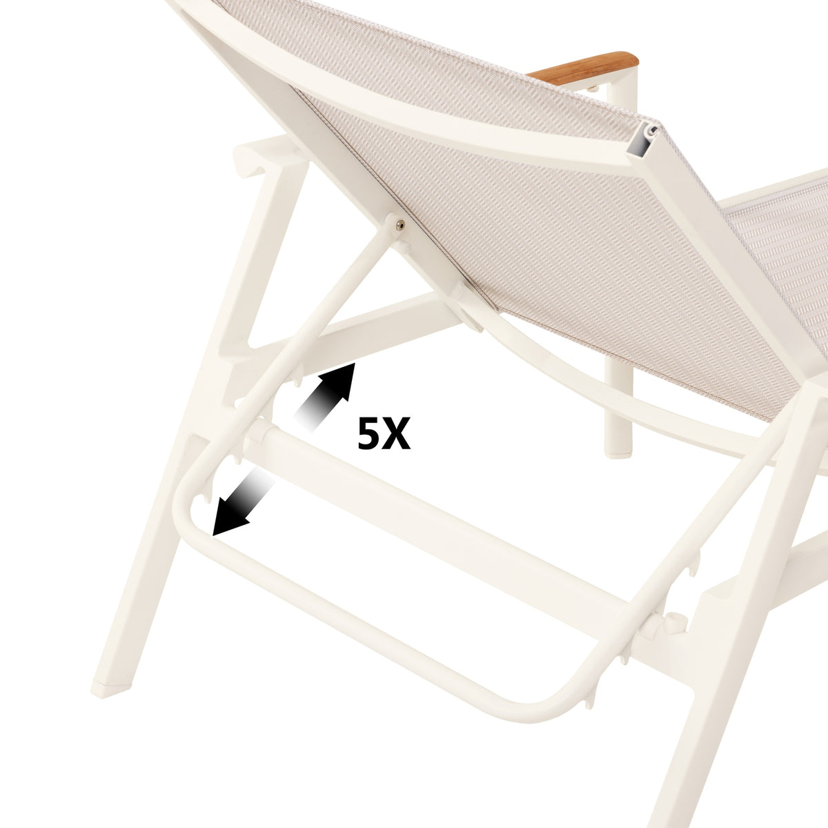 Ava Sonnenliege Ivory – Detail des Verstellmechanismus mit fünf Positionen