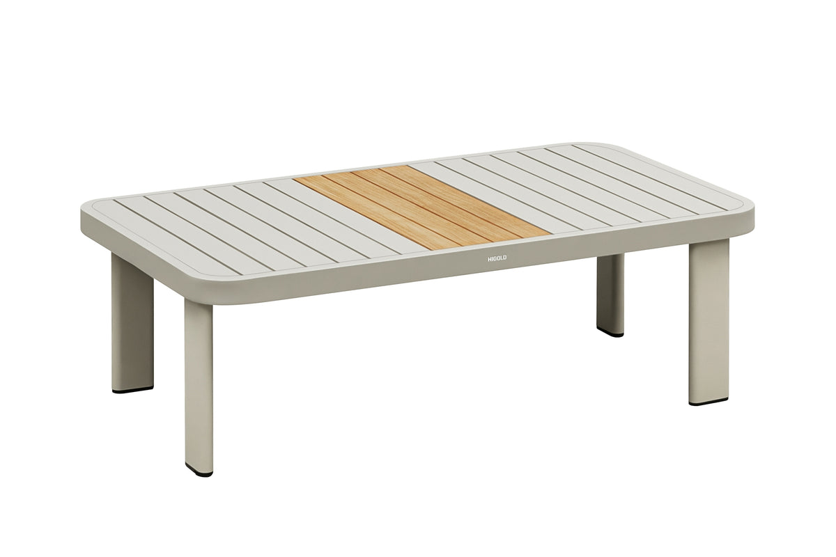 Clarissa Couchtisch mit Tischplatte aus Aluminium und FSC-Teakholzlatten