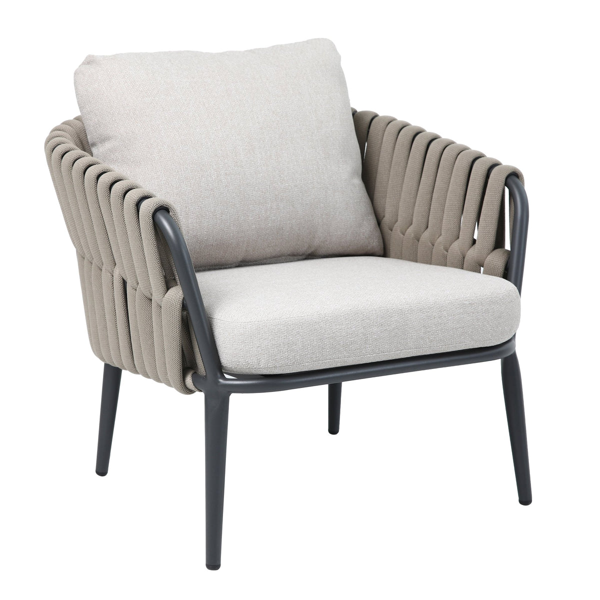 Nero Gartenfauteuil mit grauer Schnürung – schräge Vorderansicht