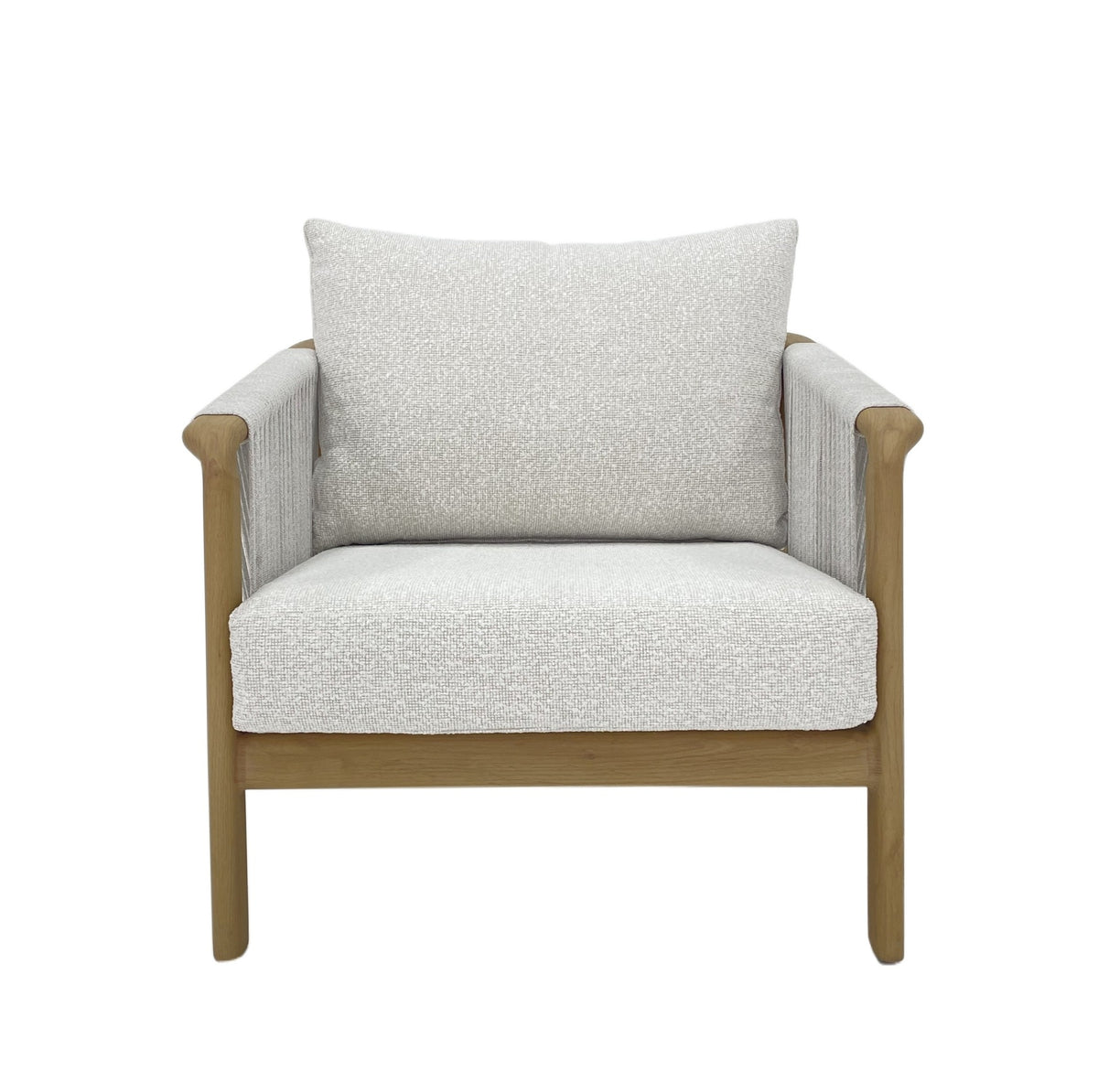 Olenna Fauteuil mit Aluminiumgestell in Holzoptik und hellen Kissen – Vorderansicht