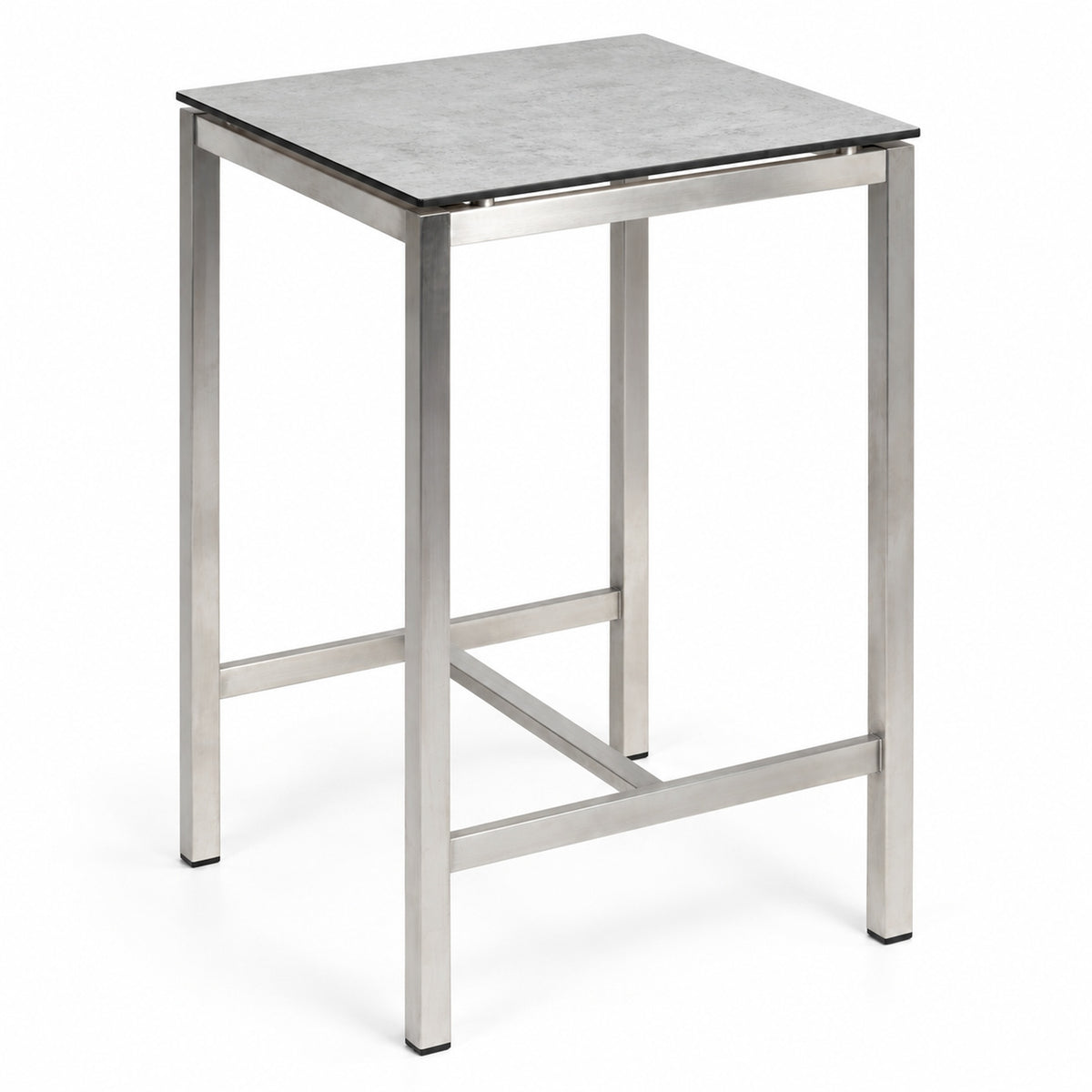 Silvio Bartisch 70 × 70 cm, Edelstahl satiniert, HPL-Tischplatte Manhattan hell, Höhe 108 cm