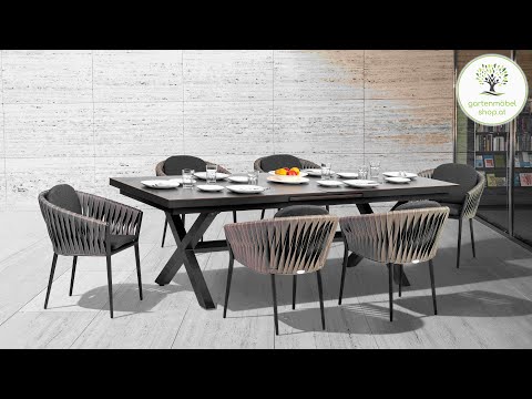 Gartentisch Lexy mit Aluminiumgestell in Anthrazit und HPL-Tischplatte im dunkelgrauen Steindekor.